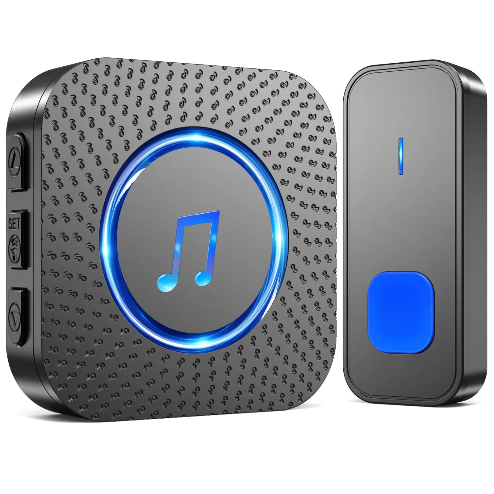 SURFOU Campanello Senza Fili da Esterno Interno, Campanello Impermeabile con Ricevitori Spina Casa Wireless Pulsante a Lunga Distanza di 400m, 55 Suonerie, 5 Volumi, Indicatore LED, Nero