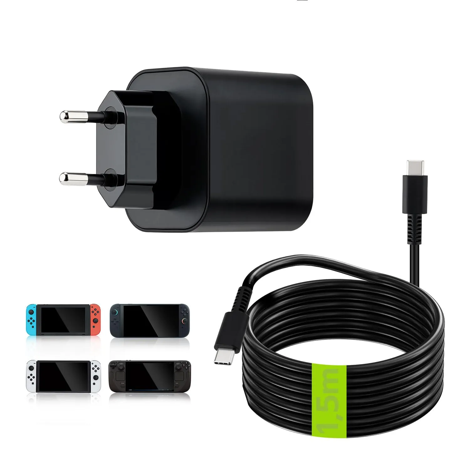 Tolesum Caricatore per Nintendo Switch/Switch 2, 60W Alimentatore Switch con Cavo avo di ricarica USB-C Rapida 1,5 m per Switch/Switch 2 Console/Switch Lite/Switch OLED/Switch Deck Dock/Controller