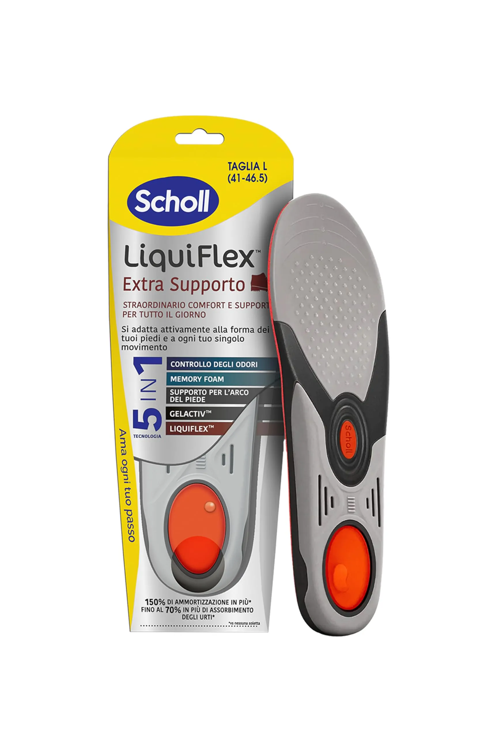 Dr.Scholl's Liquiflex Extra Supporto, Solette Regolabili Anti-Odore in Memory Foam con Tecnologia 5 in 1 per Scarpe da Lavoro, Stivali e Scarpe Antinfortunistiche, Taglia L (41-46.5)