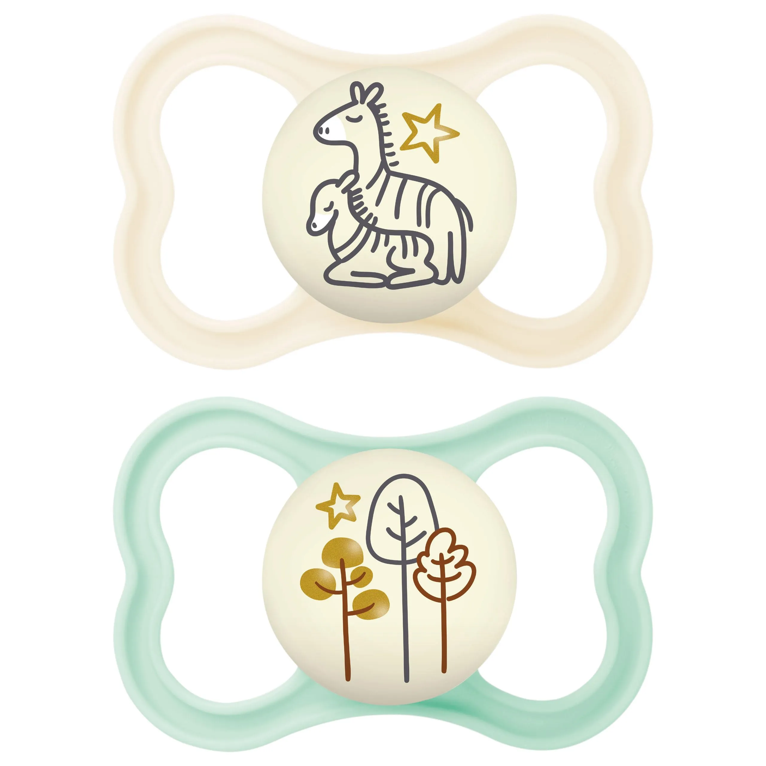 MAM Air Night Ciuccio Luminoso in Set da 2, in Silicone con Custodia Porta Succhietto, 16+ Mesi, Neutro