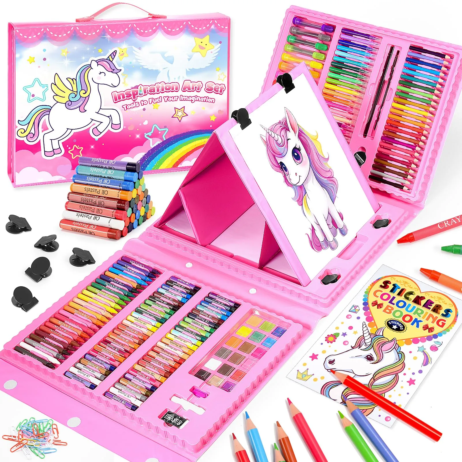 HappyGoLucky Regalo Bambina 3 4 5 6 7 8 9 10 anni, Valigetta Colori per Bambini Matite Colorate Pastelli a Cera Acquerelli Giochi Bambina 4 5 6 7 8 9 10 anni Femmina Kit Disegno Colori per Bambini