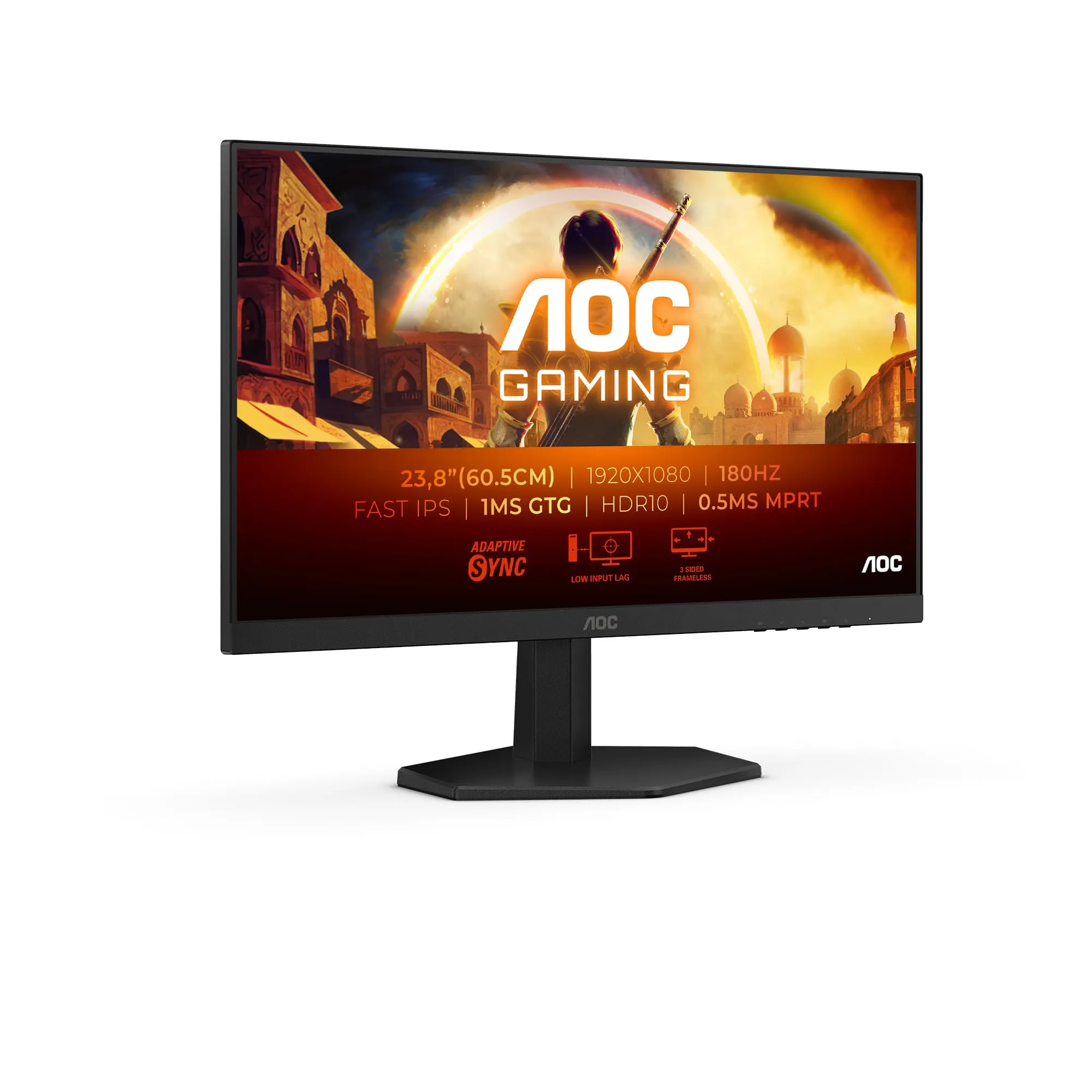 AOC Gaming 24G42E Monitor FHD da 24 pollici, 180 Hz, 1 ms, FreeSync Prem., G-Sync comp., HDR10 1920x1080, HDMI, DisplayPort nero grigio, 24 pollice FHD IPS, Supporto fisso - Gsync