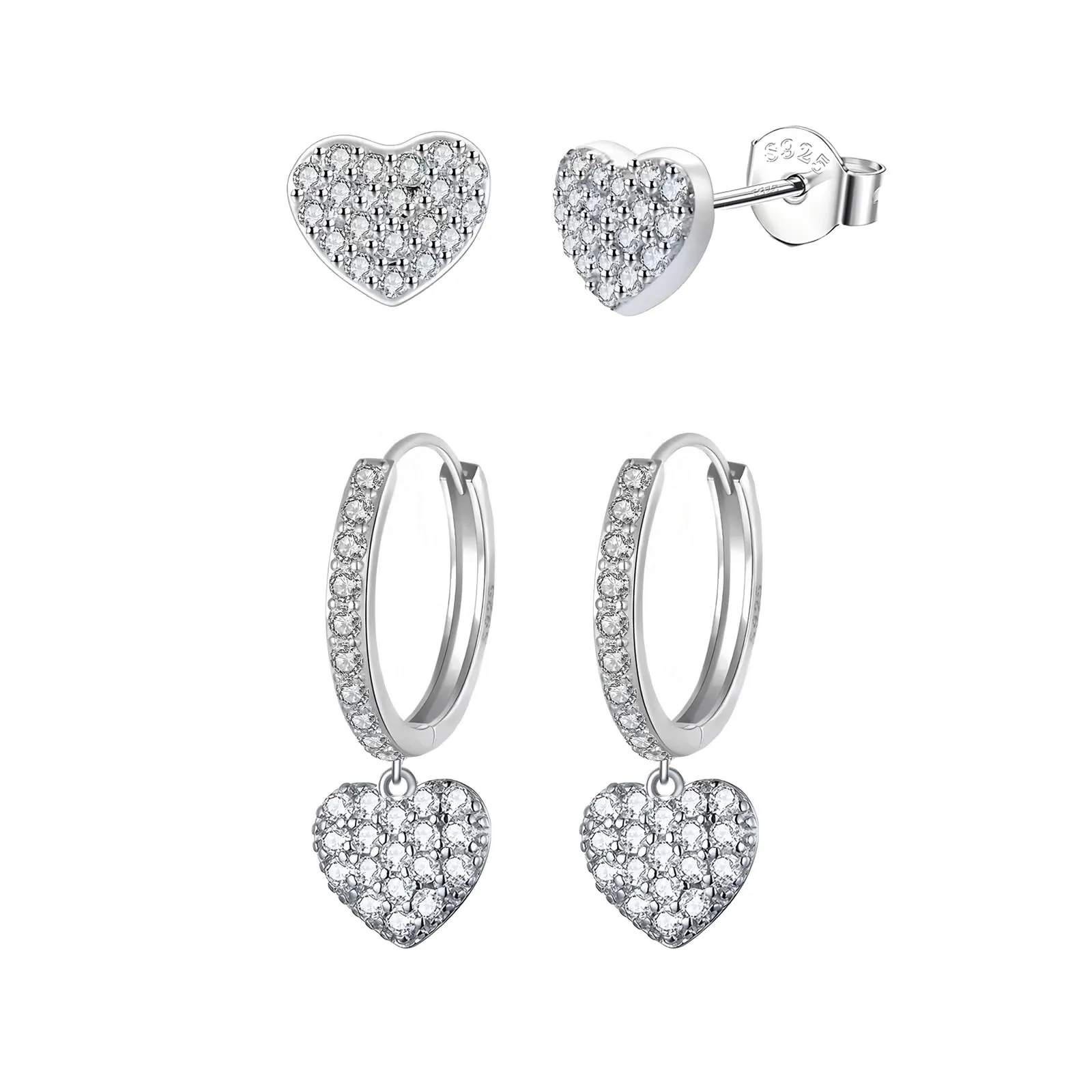 Epoch World 2 Paia Orecchini Cuore in Argento Sterling 925 da Donna Piccoli Orecchini a Cerchio Pendenti con Zirconia Cubica Orecchini Argento 925 per Donna Ragazze