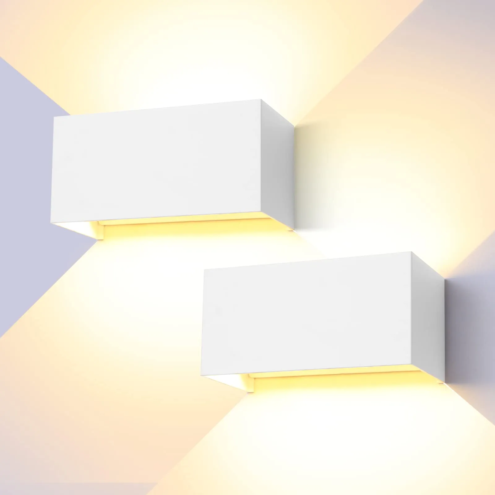 ENCOFT 2 Pezzi 24W Applique da Parete interno Esterno COB LED Bianco Lampada da Parete Muro IP65 Impermeabile, Luce 3000K Bianco Caldo Applique Esterno in Alluminio Angolo Regolabile, Bianco