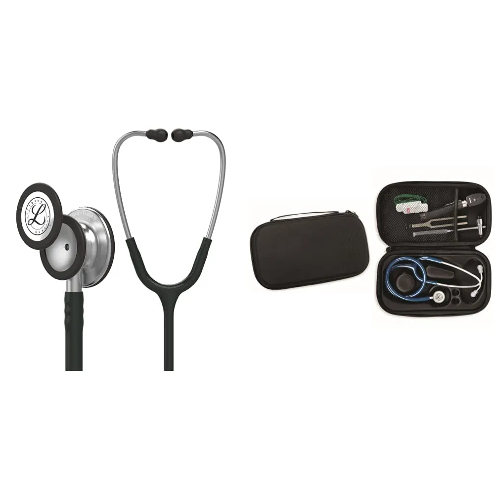 3M Littmann Stetoscopio Per Il Monitoraggio, Tubo Auricolare, 69 Cm, 5620, Nero, 16 x 32.5 x 4.5 cm & GIMA ASTUCCIO PORTA FONENDO - Colore Nero. Uso Professionale. Custodia rigida protettiva