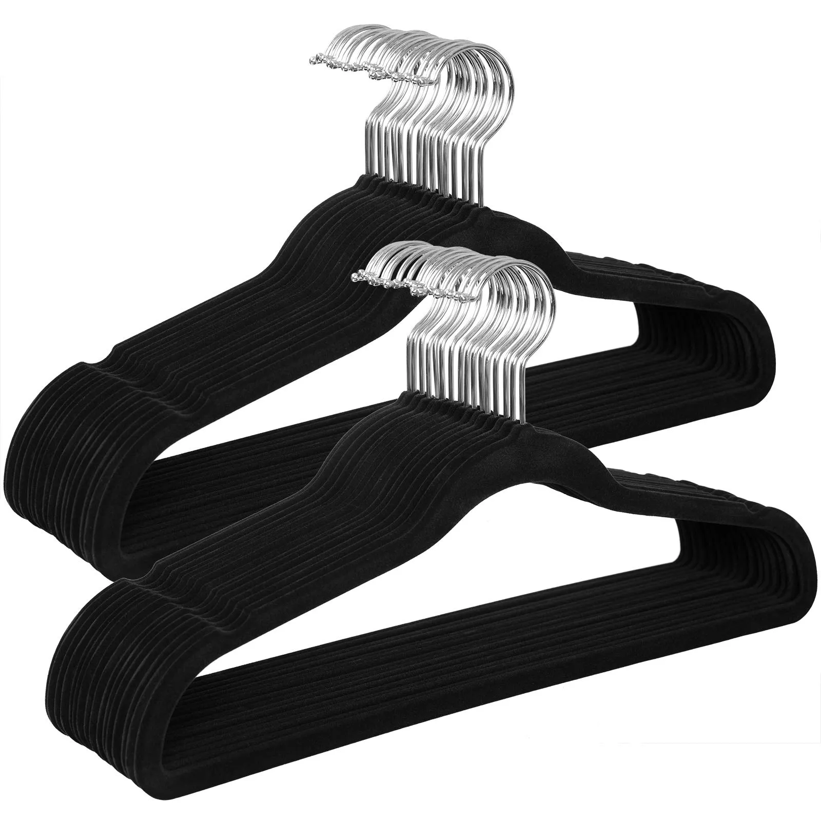 SONGMICS Grucce Appendiabiti in Velluto, 30 Pezzi, Salvaspazio e Antiscivolo, Gancio Girevole a 360°, Spesso 0,6 cm, Largo 41,5 cm, Cappotti Pantaloni, Nero Inchiostro e Argento CRF26BK