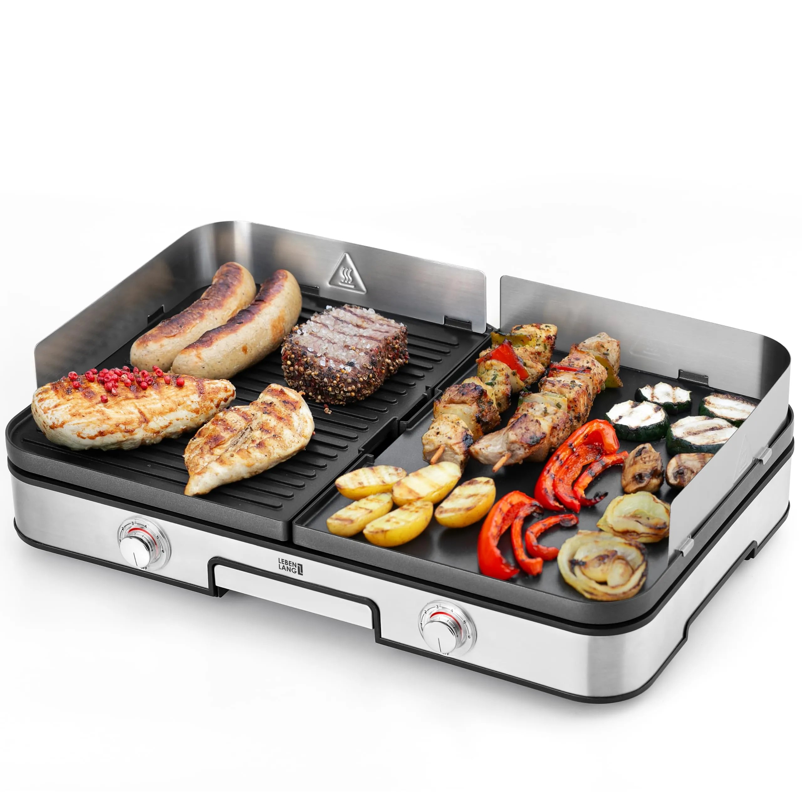 LEBENLANG Griglia Elettrica XXL 2400W - Incl. Pinze Per Barbecue & Paraspruzzi I Per Uso Interno & Esterno I Bistecchiera Barbecue Grill Elettrico Piastra Per Grigliare Senza Fumo BBQ Da Balcone