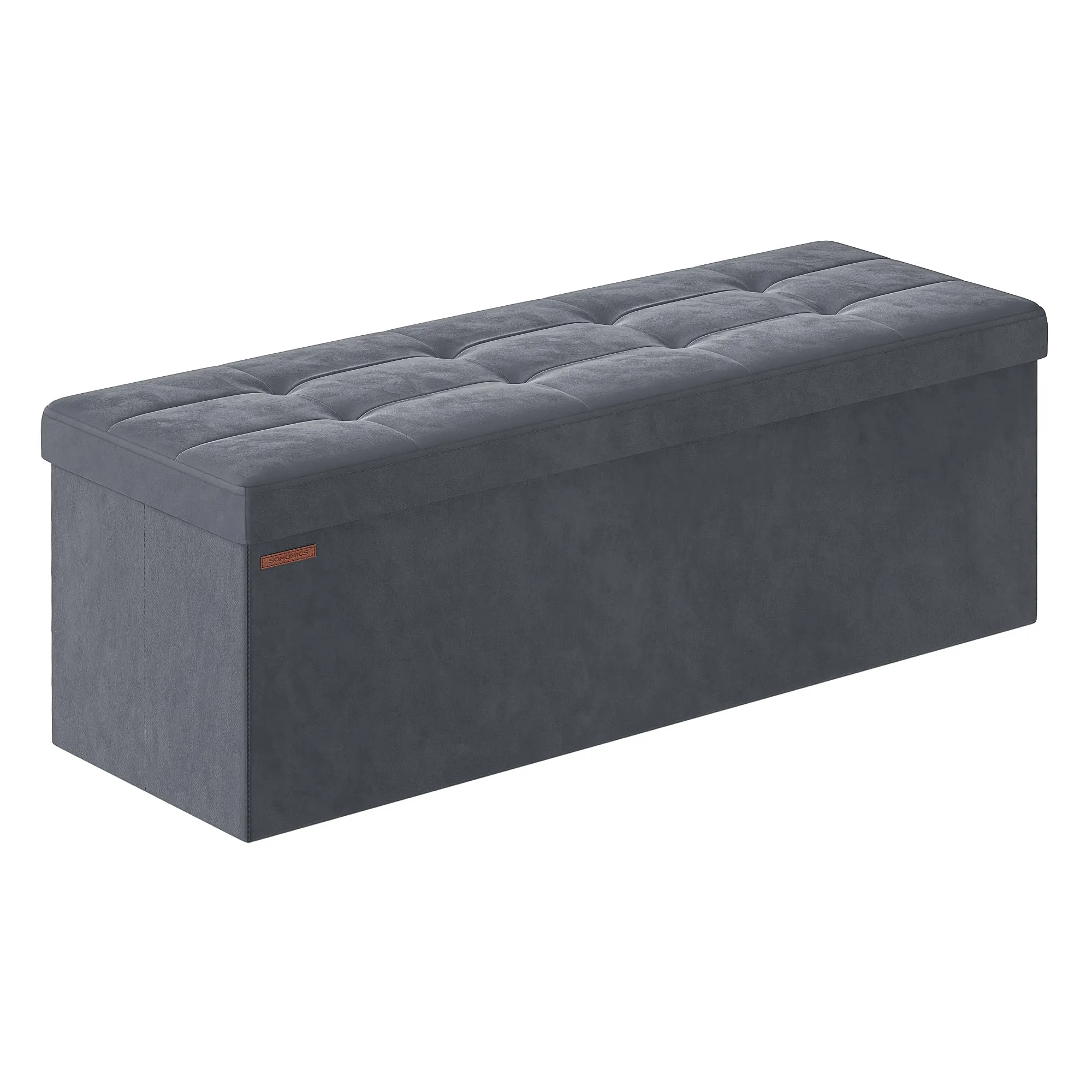 SONGMICS Cassapanca, Pouf Contenitore, Poggiapiedi Pieghevole da 38 x 110 x 38 cm, Ottomano, Regge fino a 300 kg, per Soggiorno, Camera da Letto, Entrata, Grigio Ardesia LSF277G01