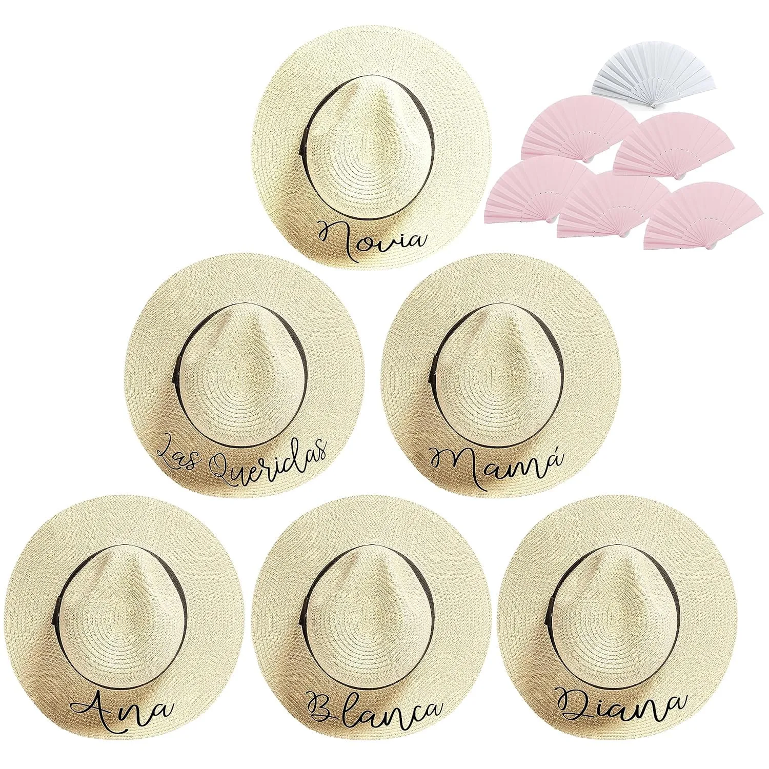 PACK 6 cappelli personalizzati per la spiaggia con nome, cappelli a falda larga per addio al nubilato, viaggi tra amiche, berrettini per addio al nubilato, cappelli a falda larga per la spiaggia