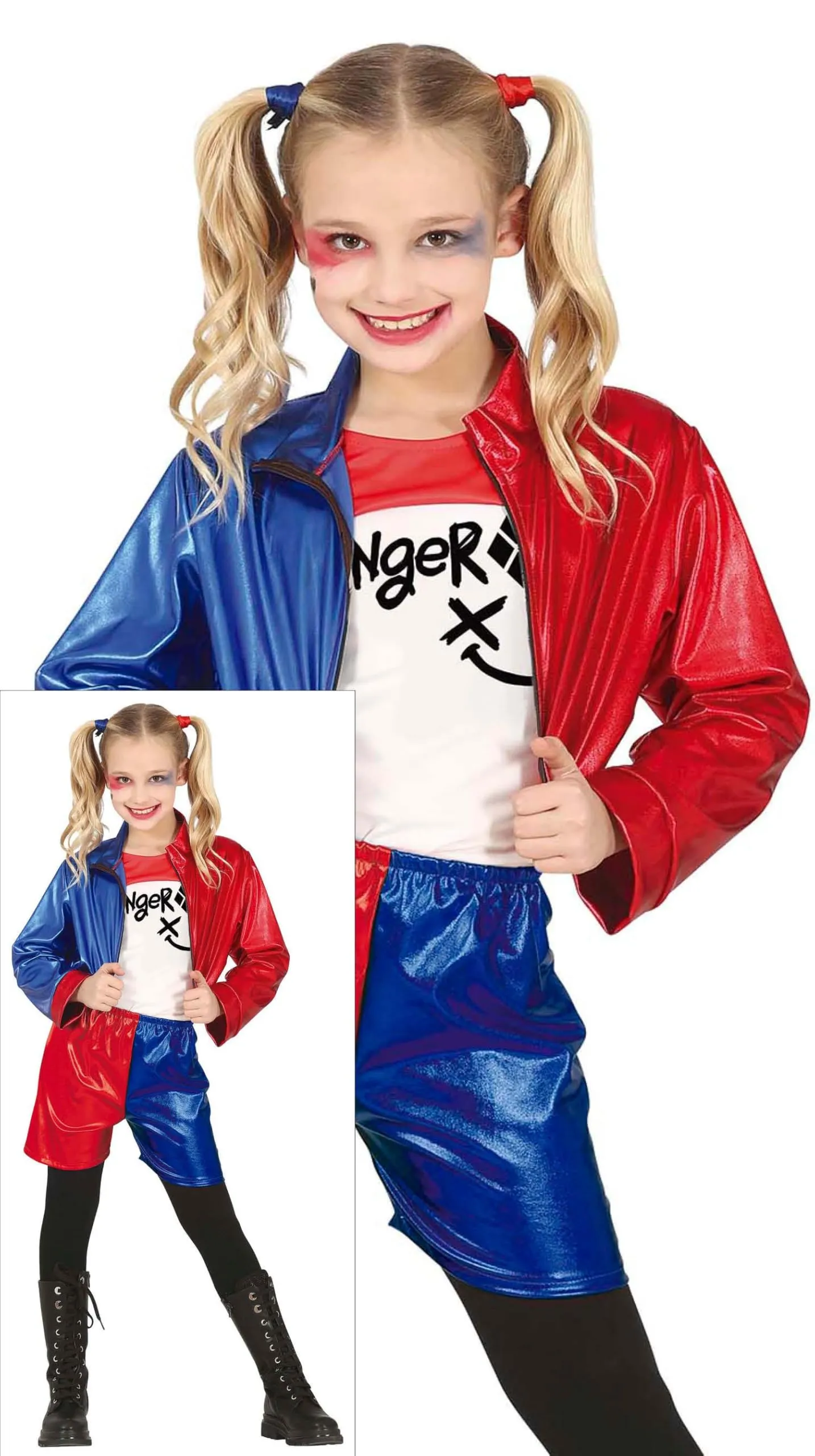 FIESTAS GUIRCA Costume da Ragazza Glamour Pericolosa - Completo Rosso, Blu, Bianco per Bambina 7-9 Anni