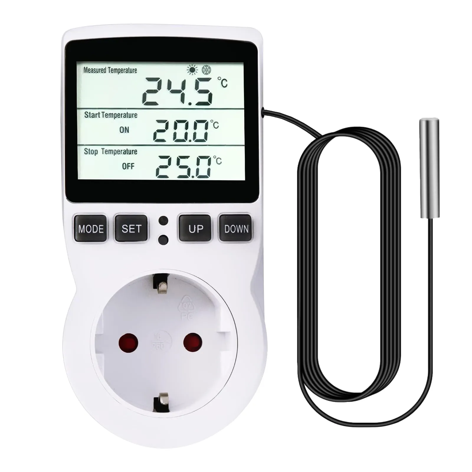 Digitale Presa Termostato Spina Regolatore di Temperatura, con Sensore di Temperatura e LCD per Serra, Terrario, Acquario, Rettili