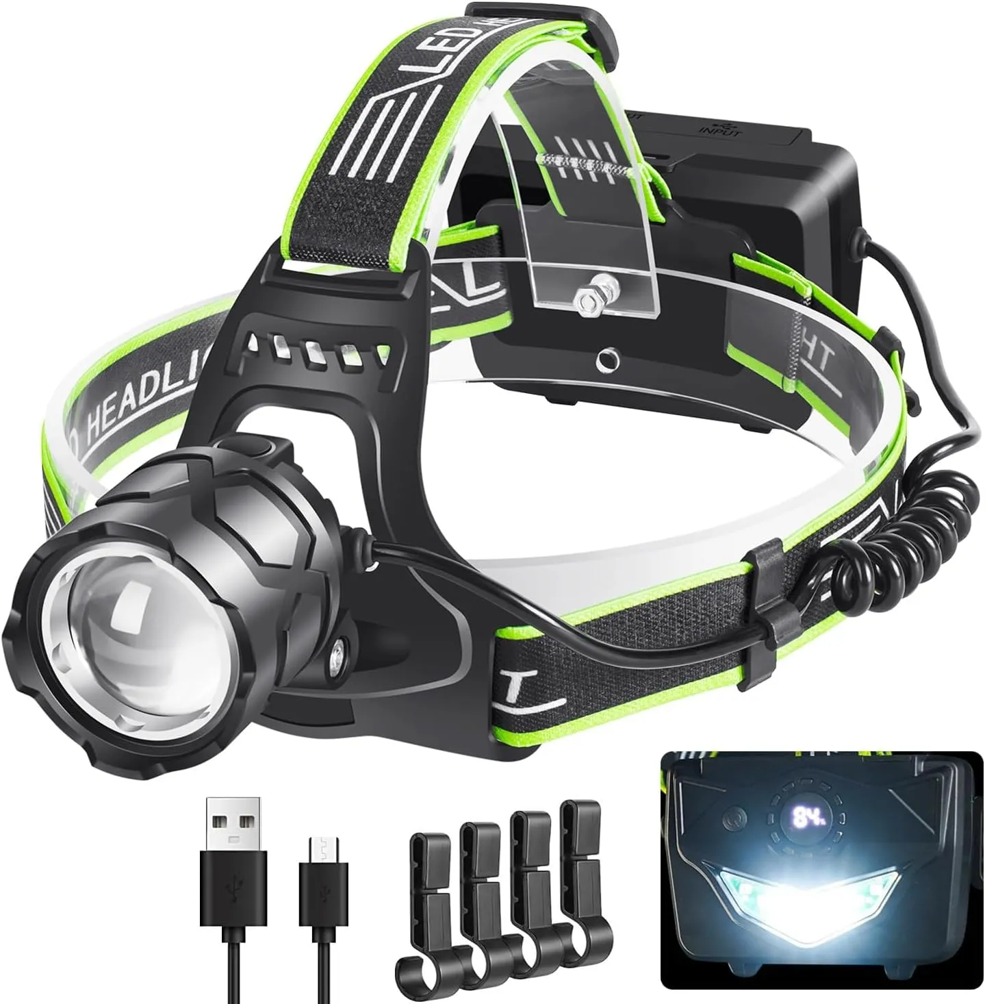 PEAKRO Torcia Frontale Led Ricaricabile Lampada Frontale 90000 Lumen 6000mAh 5 Modalità Luce Frontale Regolabile Lampada da Testa con Retroilluminazione per Campeggio,Pesca,Jogging