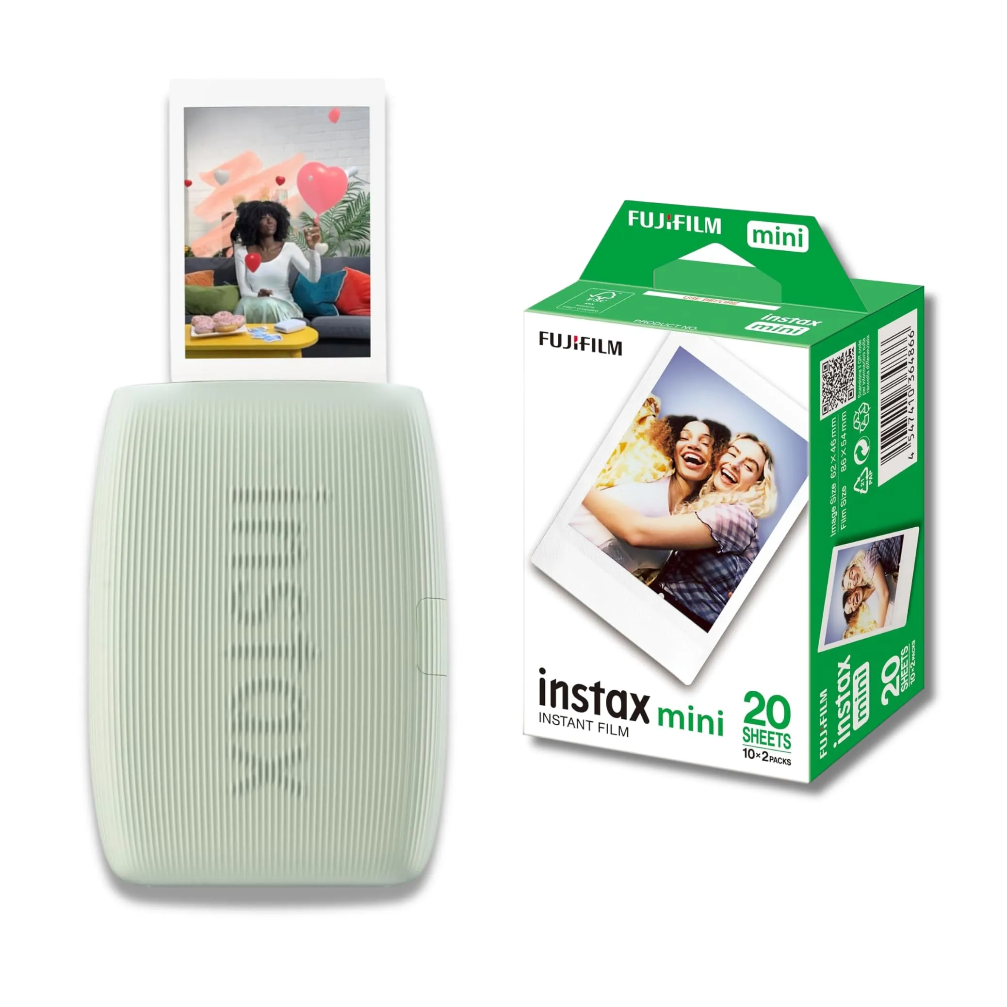 instax Fujifilm mini Link 3 Sage Green | Mini Stampante per Smartphone + Confezione da 20 Pellicole mini
