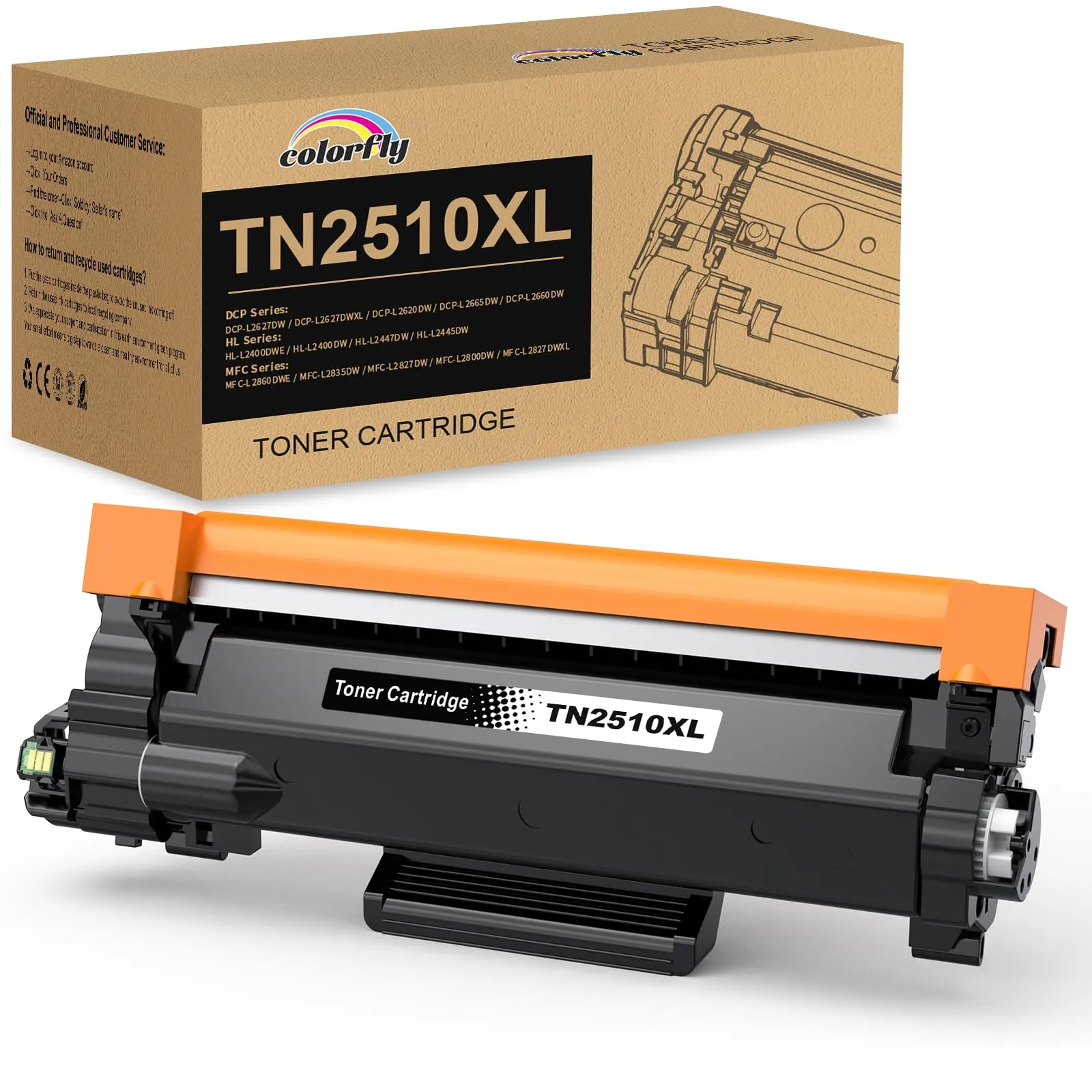colorfly TN2510XL Toner Alta Capacità 3000 pagine compatibile per brother HL-L2400DWE,HL-L2445DW,DCP-L2620DW,DCP-L2660DW,DCP-L2665DW,MFC-L2800DW,MFC-L2827DWXL,MFC-L2835DW,MFC-L2860DWE, 1 Nero con Chip