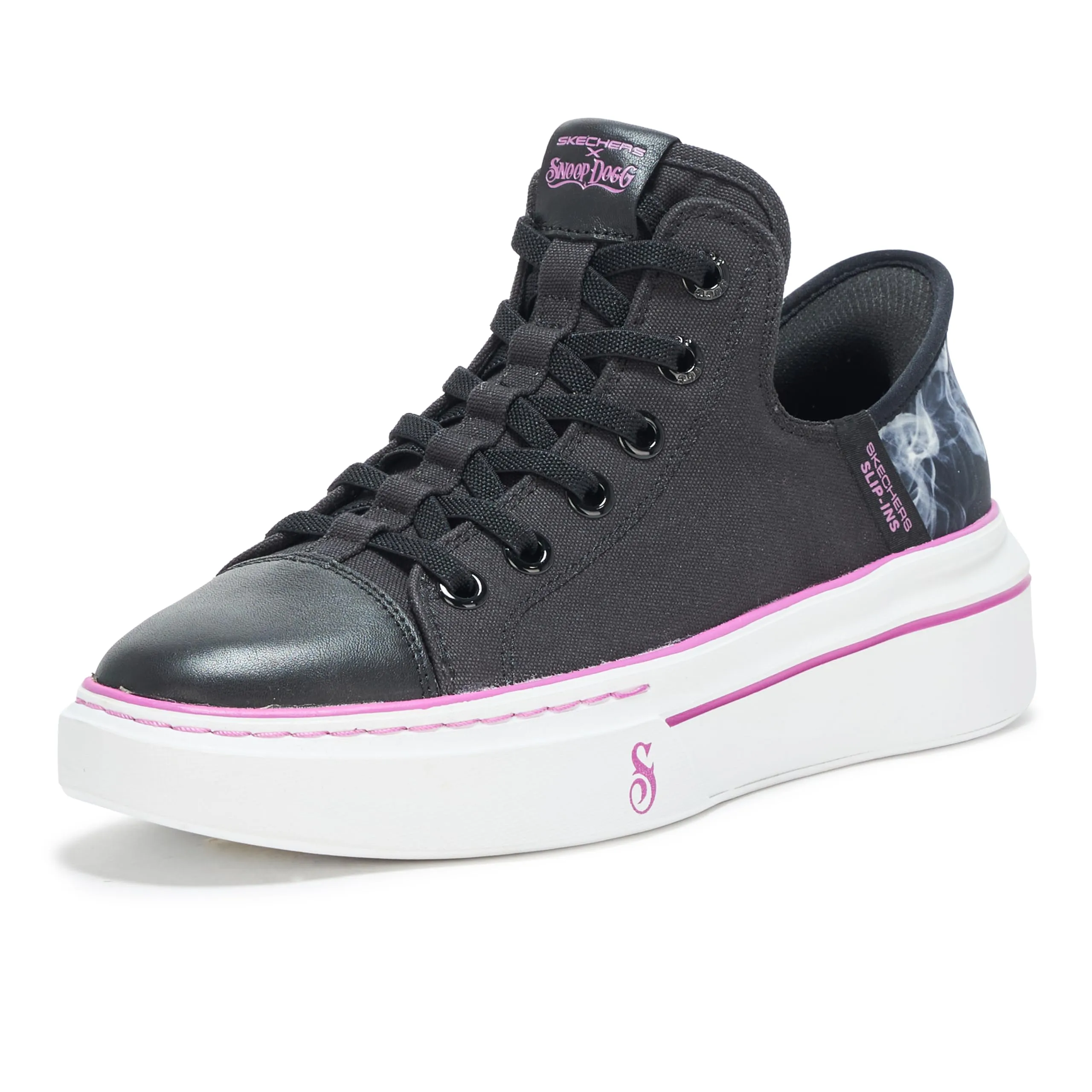Skechers Snoop One Boss Life, Scarpe da Ginnastica Donna, Black Canvas/Purple Trim, 39 EU