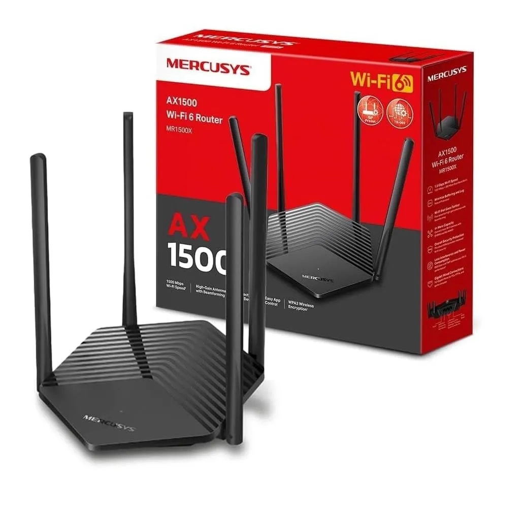 Mercusys TP-Link MR1500X AX1500 Router WiFi 6 Dual-Band, Porta Gigabit, 4 Antenne Ad Alto Guadagno, Parental Control, Rete Ospiti, OFDMA, MU-MIMO, VPN,non supporta xDSL