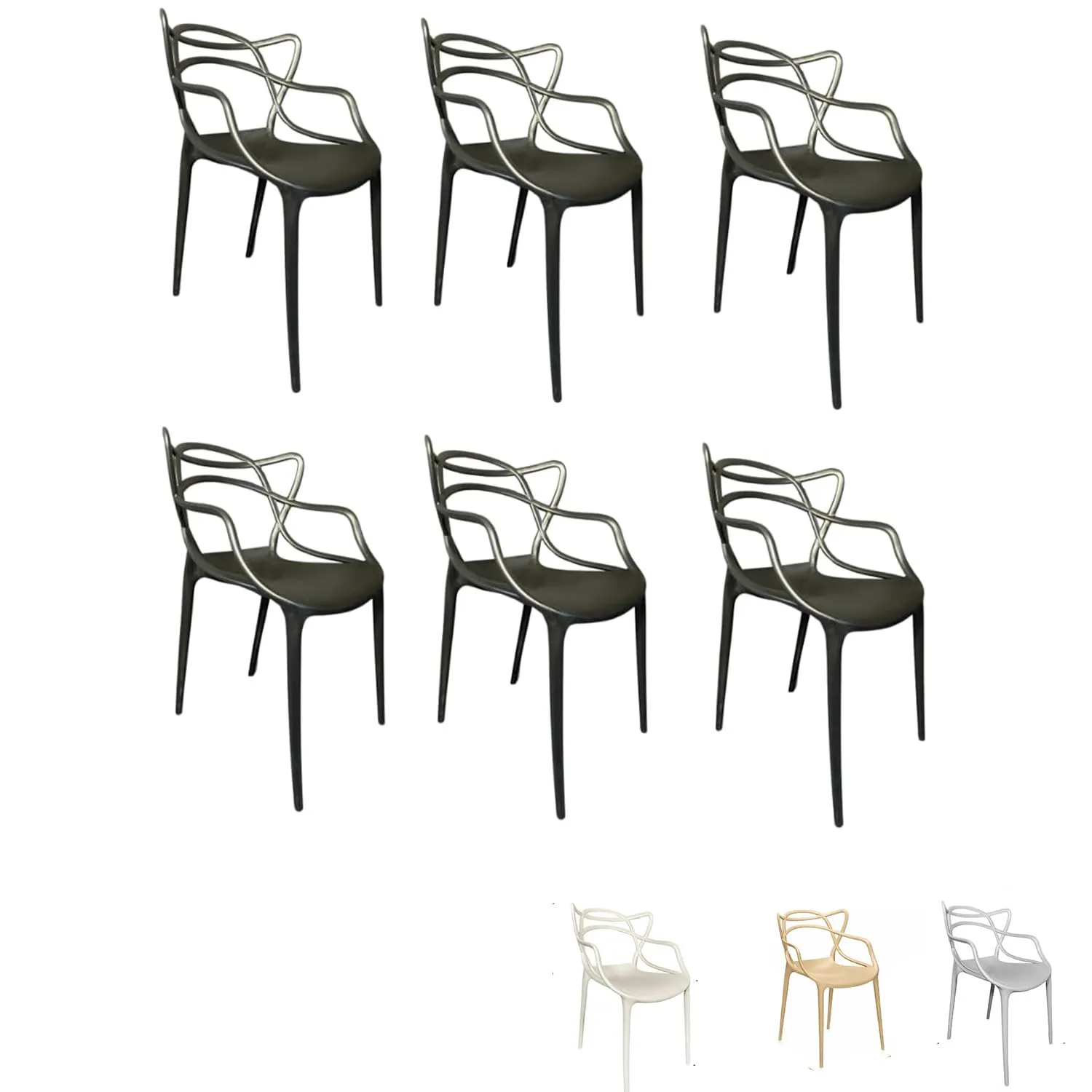 PALUPLUS 6 Sedie da Giardino Modello Twist con Schienale Intrecciato, Misura 53x52x81 cm, Sedie in Polipropilene con Seduta Ergonomica, Design Moderno, per Interno ed Esterno -7759F (Nero)