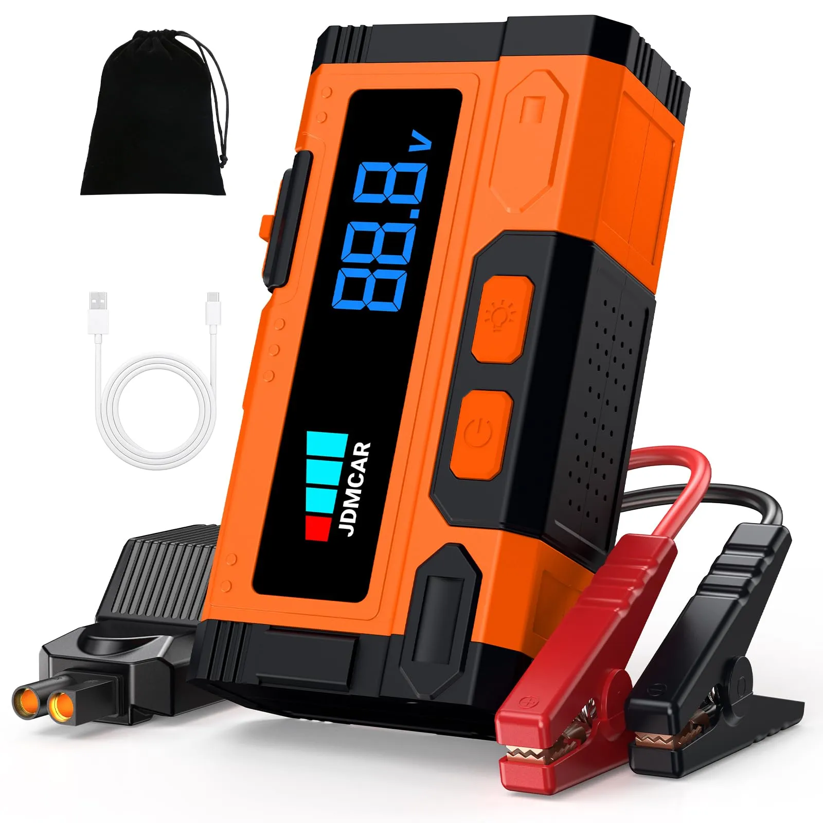 JDMCAR Booster Avviamento Auto - 5000A Avviatore Batteria Auto Portatile ad Alte Prestazioni, Starter Batteria Auto con LED/LCD, Avviatore di Emergenza per Auto/Moto (Fino a 9.0L e Diesel fino a 8.5L)