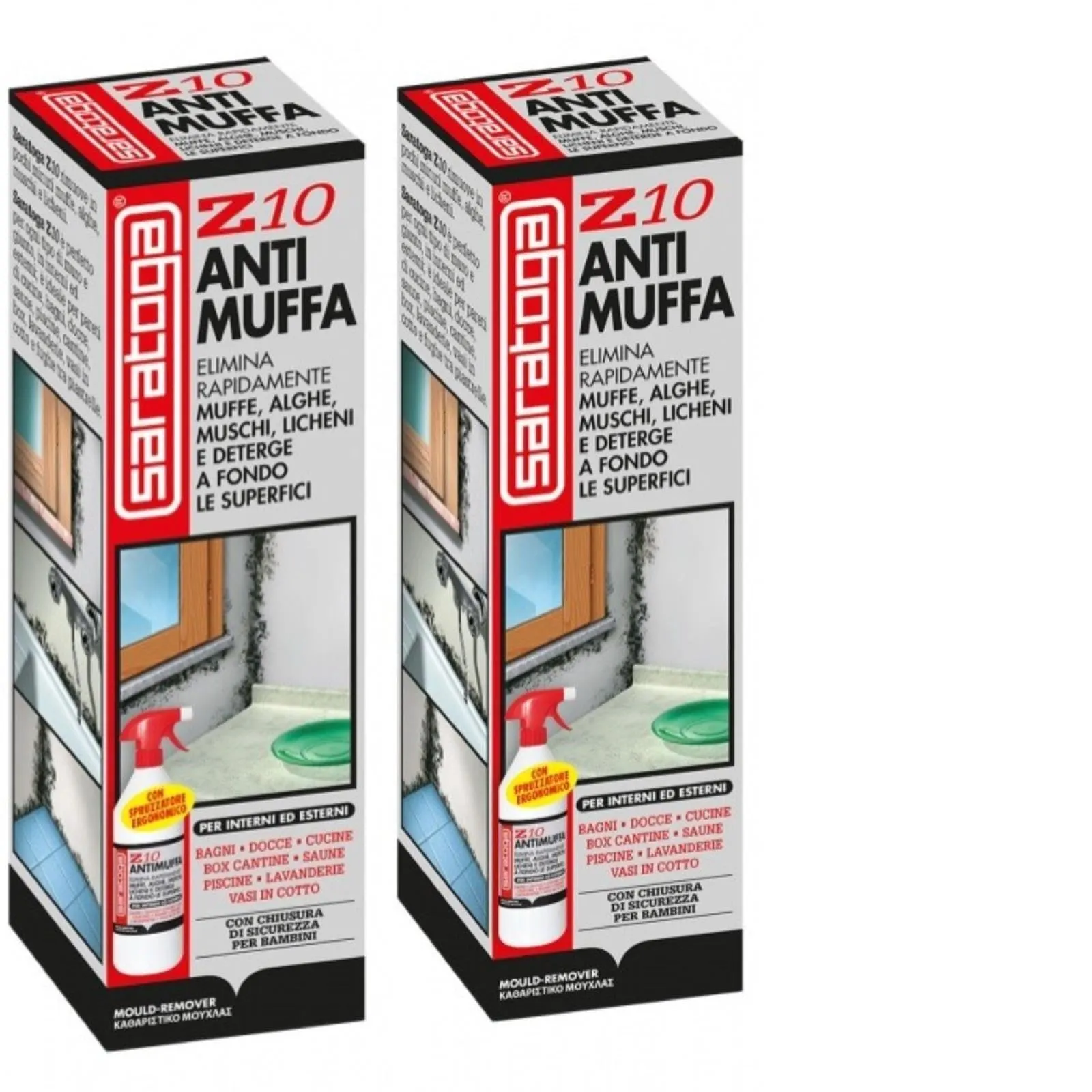 Saratoga mufficida antimuffa spray Z10 contro muffe alghe muschi licheni 1000ml Pezzi 2 x 1 lt