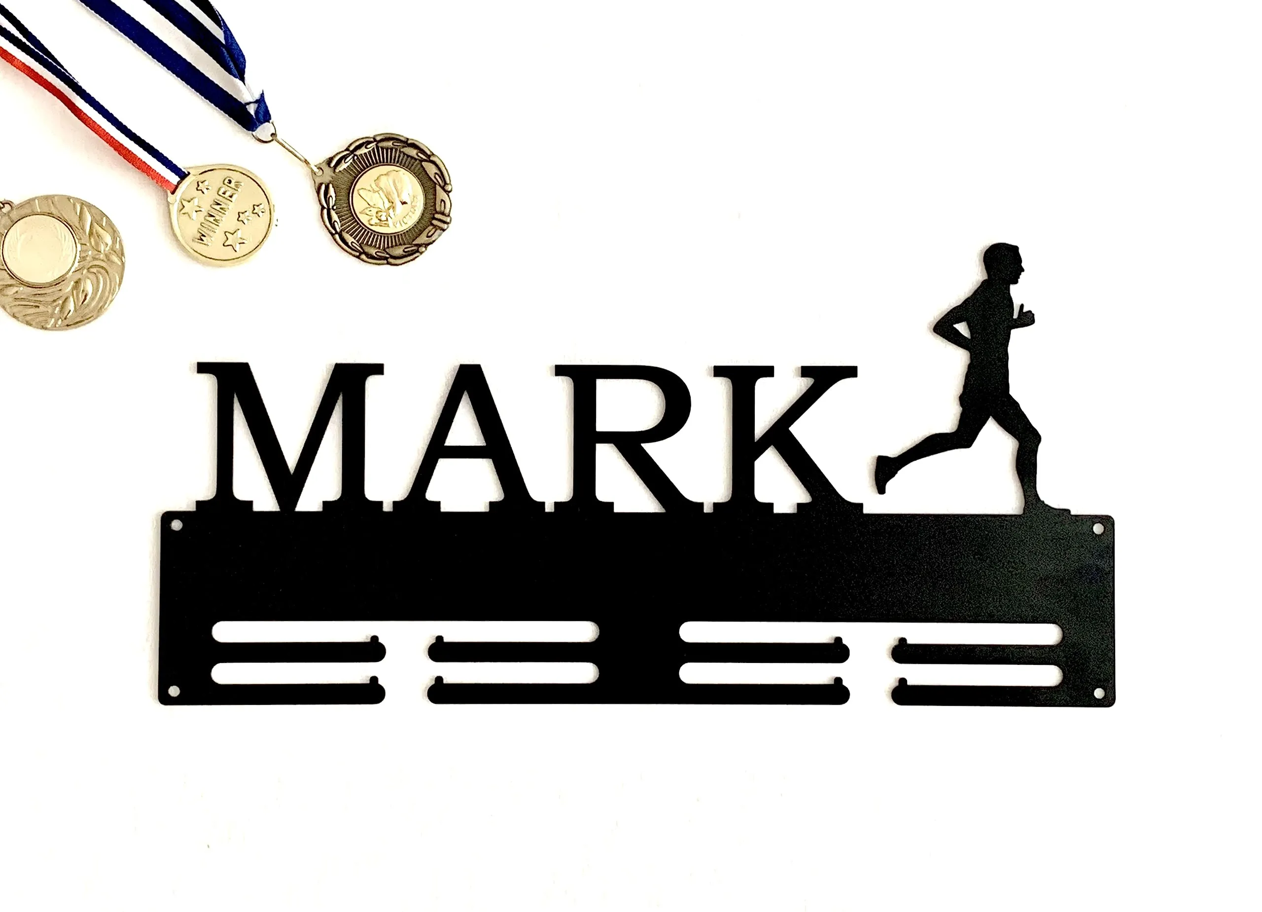 Porta medaglie in metallo da corsa, Personalizzato nome, Appendini per medaglie, Medaglia in esecuzione, Espositore per medaglie da corsa, figura maschile, Portanastro, Running medal hanger (Design 2)