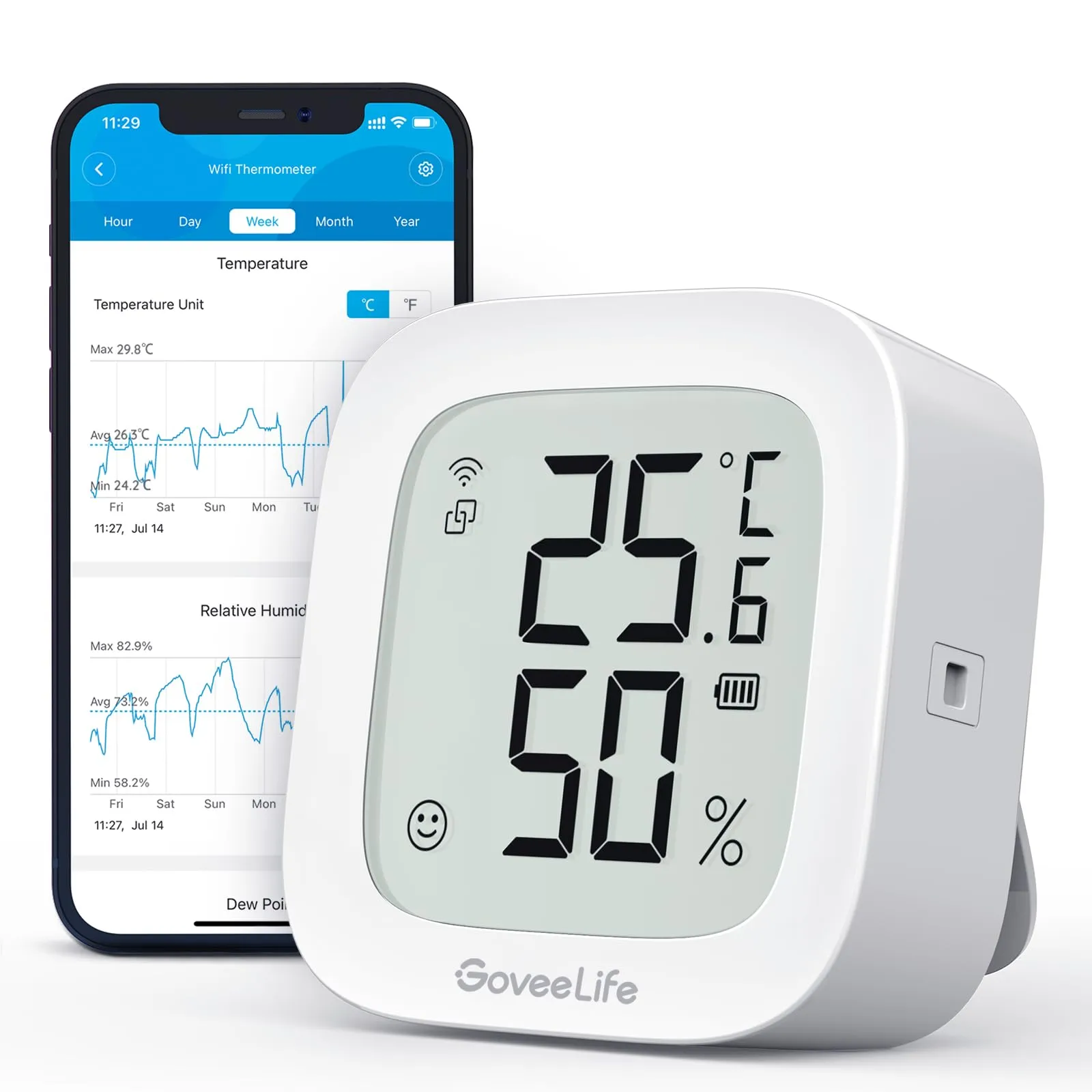 GoveeLife Igrometro senza fili, termometro digitale per temperatura e umidità interna con applicazione, avviso di allarme e archiviazione dati, controllo remoto, adatto per camera da letto,