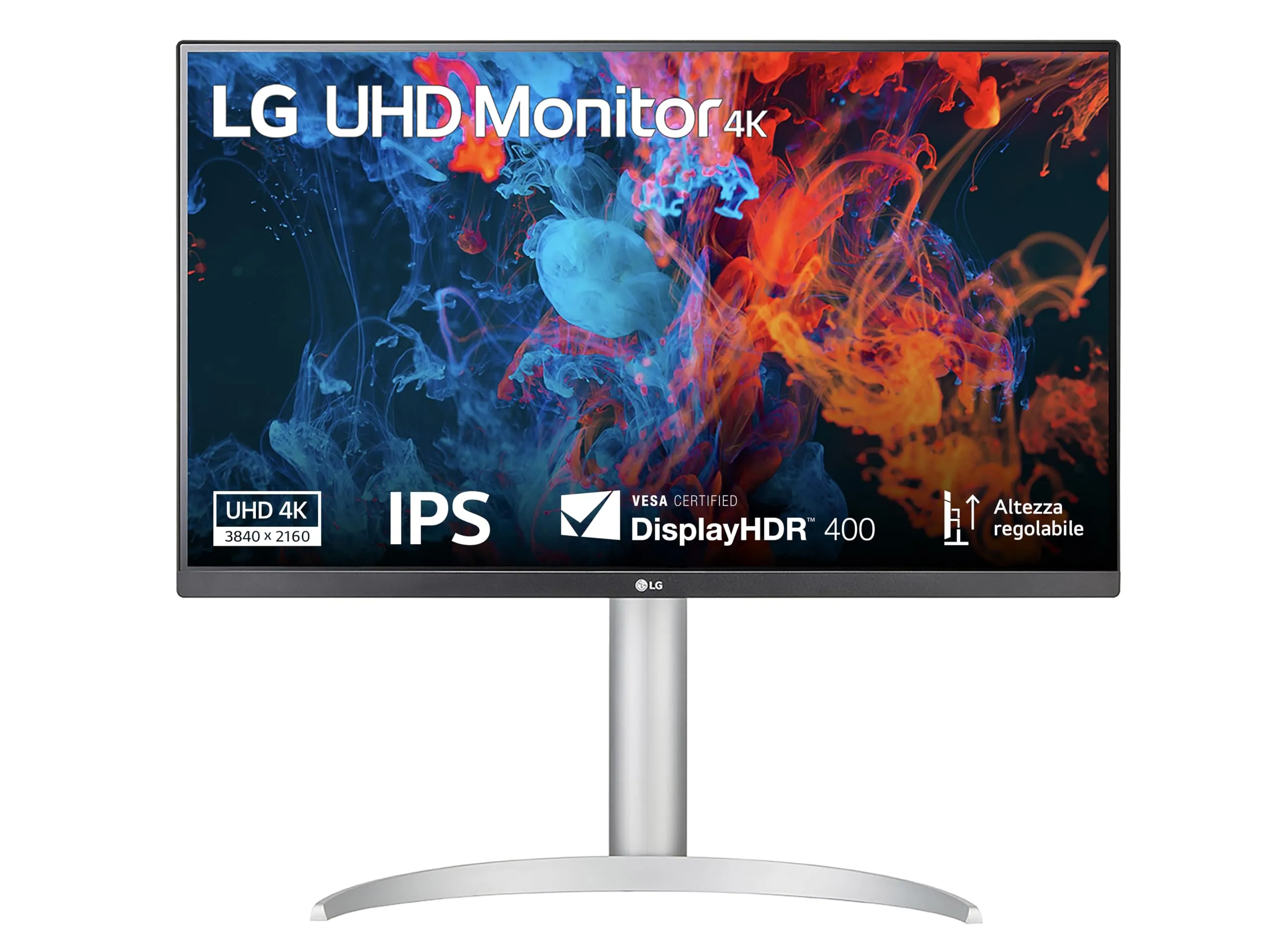 LG 27UP650K Monitor 27" Ultra HD 4K (3840x2160), IPS, HDR 400, DCI-P3 95%, AMD FreeSync, 60Hz, 5ms (GtG), HDMI 2.0, DisplayPort 1.4, AUX, Stand Pivot, Flicker Safe, Bianco