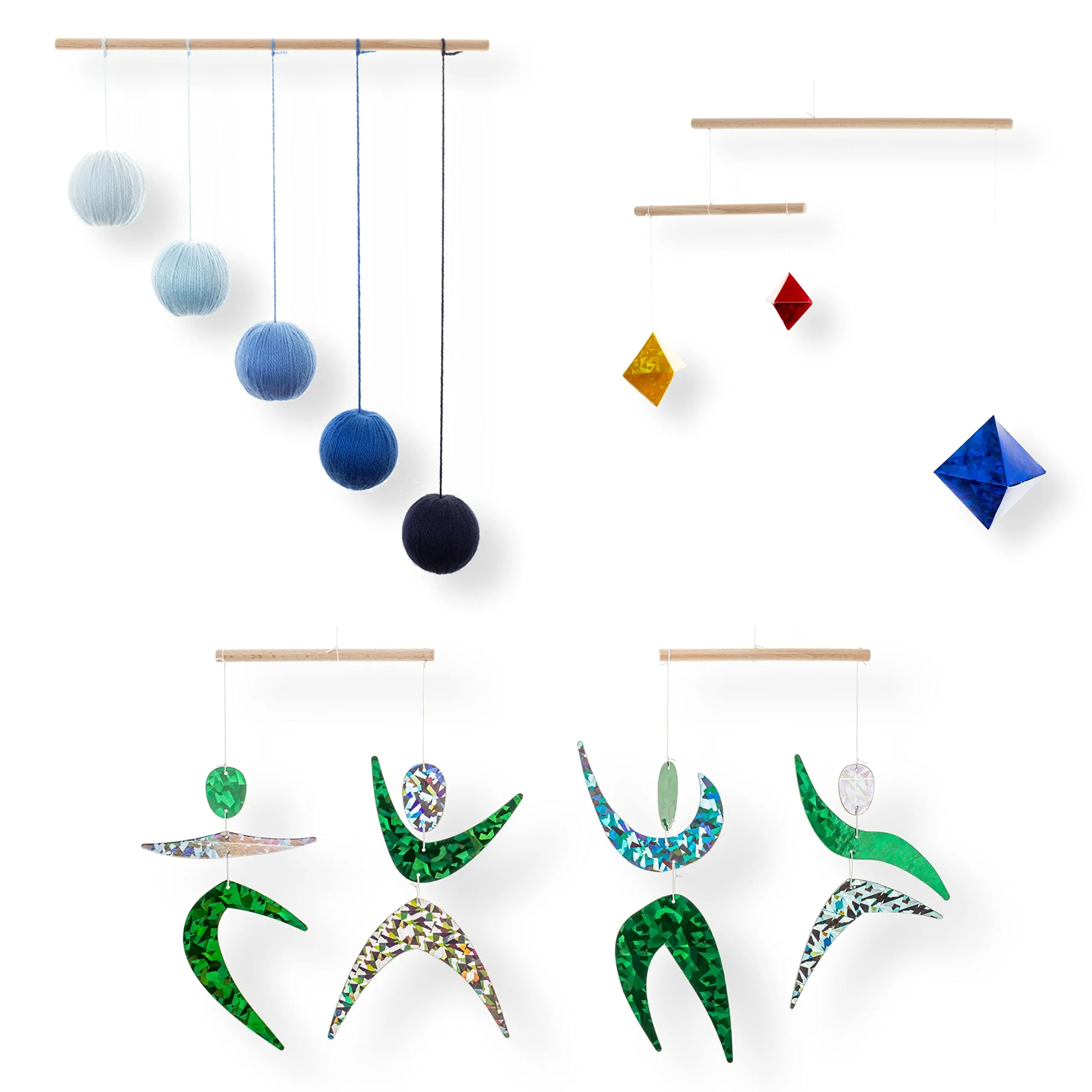 Set of 3 Montessori inspired mobiles - Blue Gobbi, Dancers, Octahedron. Montessori mobile. Baby mobile. Hanging mobile. Crib toy.