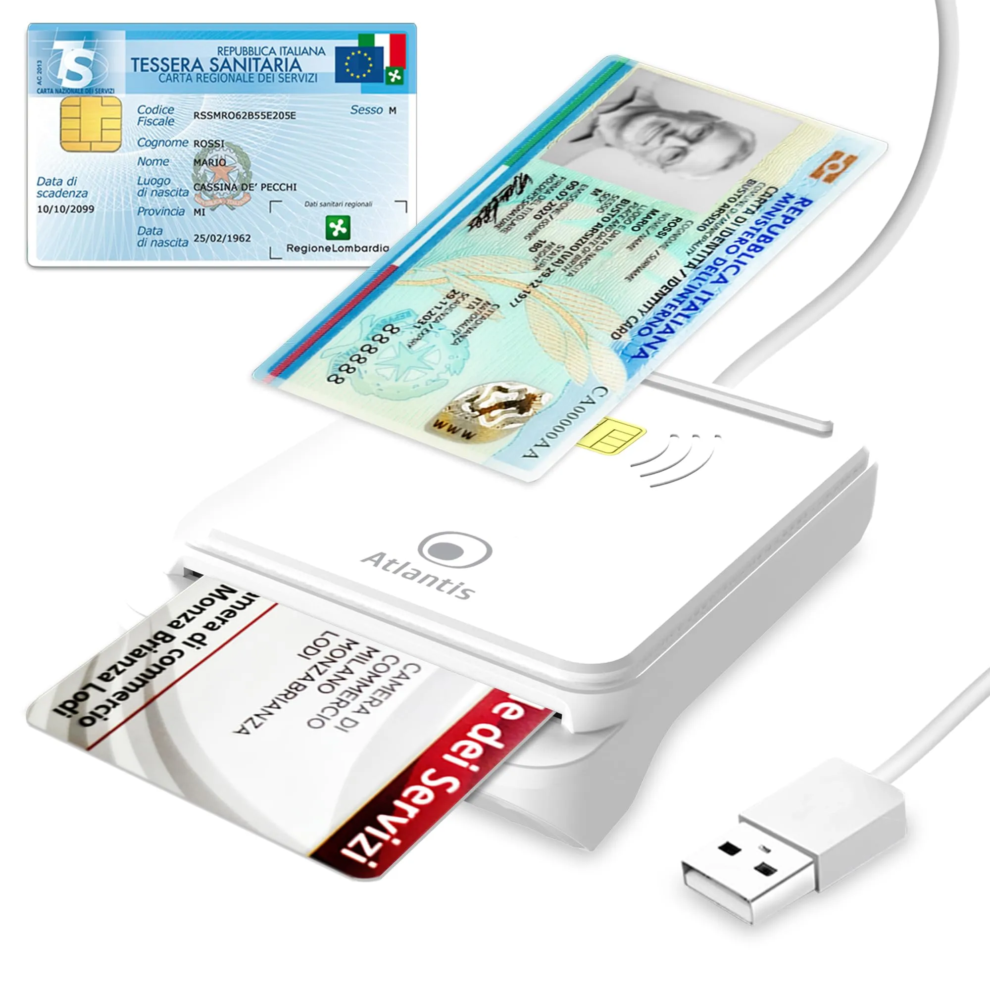 Atlantis lettore cie 3.0 carta d'identità elettronica e tessera sanitaria italiana, lettore smart card cns carta nazionale dei servizi, adatto per INPS, Ag. delle entrate, INAIL, Fascicolo sanitario