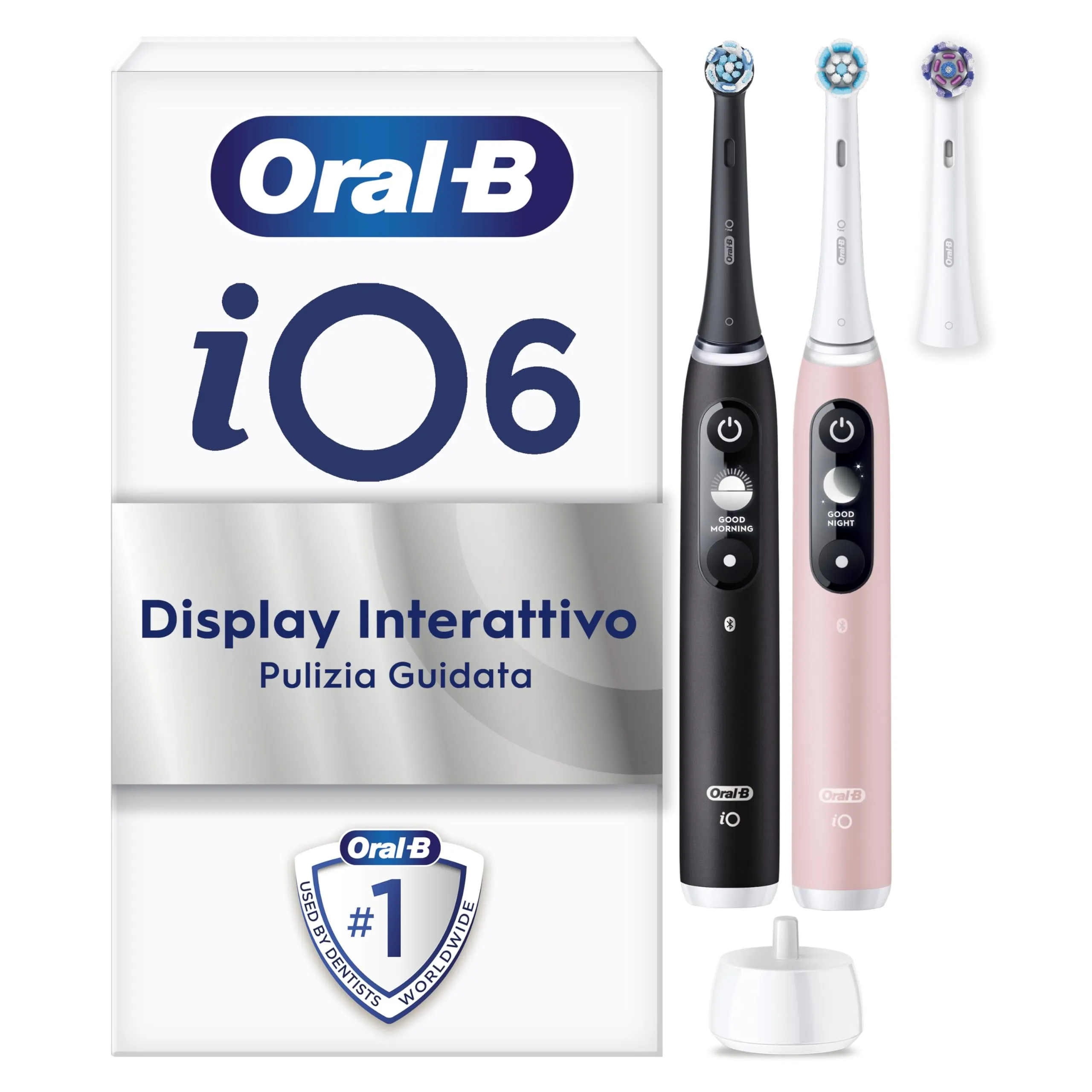 Oral-B Spazzolino Elettrico Ricaricabile iO 6 Nero e Rosa, 2 Spazzolino Elettrico Oral B, 3 Testine Di Ricambio, Confezione Doppia, Pulizia Denti Efficace