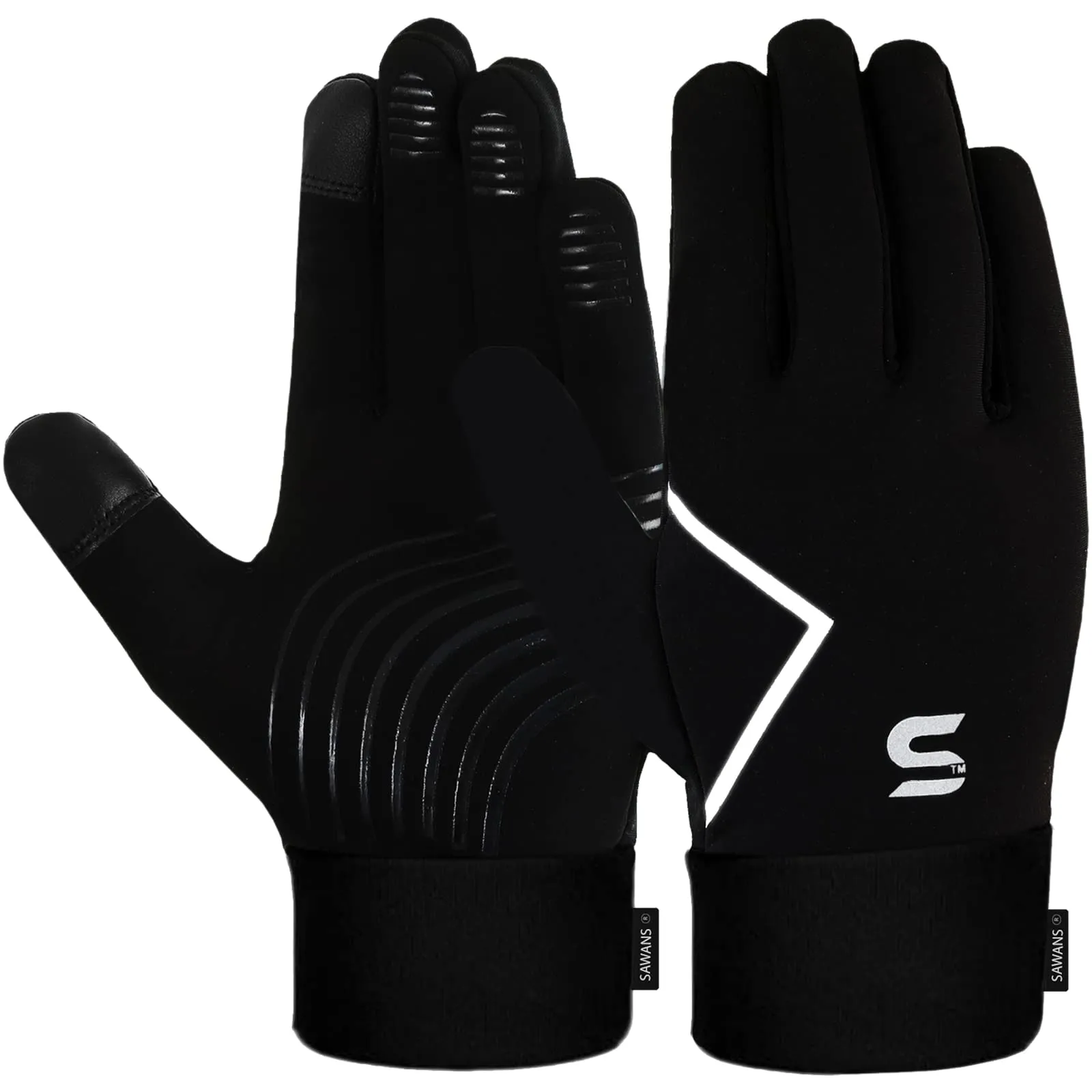 SAWANS Guanti sportivi da corsa per bambini, da ciclismo, invernali, touch screen, termici, antivento, antiscivolo, caldi, per ciclismo, calcio, camminata, sci, età 3-10 anni (Nero, L (9-10 anni))