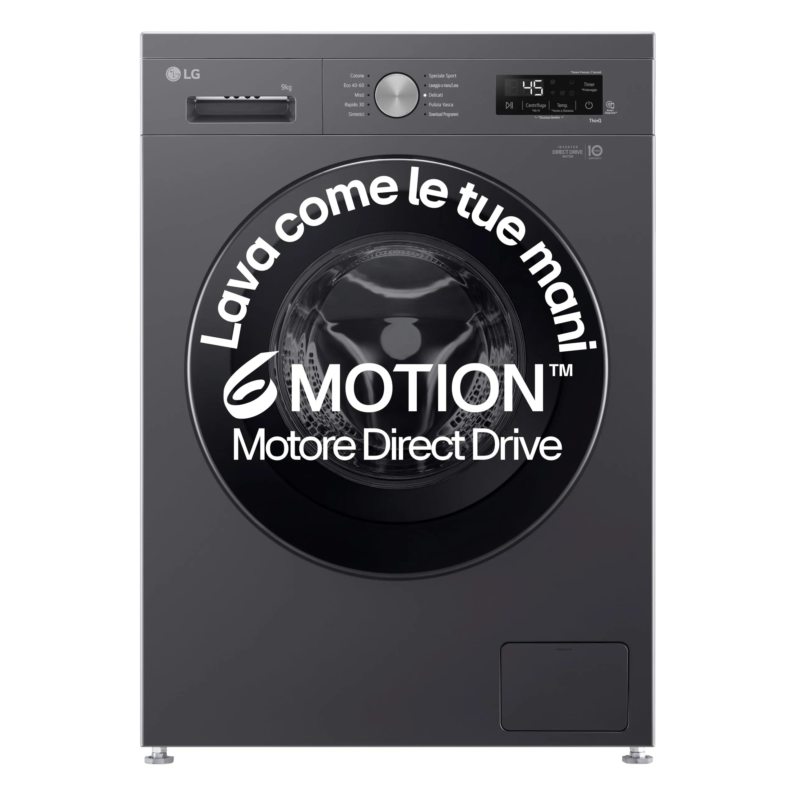 LG F4NX1009NMB Lavatrice 9 kg a Carica Frontale Serie X1, Classe A, 1400 giri, Wi-Fi, 6 Motion Direct Drive, Lavaggio a Vapore Allergy Care, Libera installazione, Middle Black