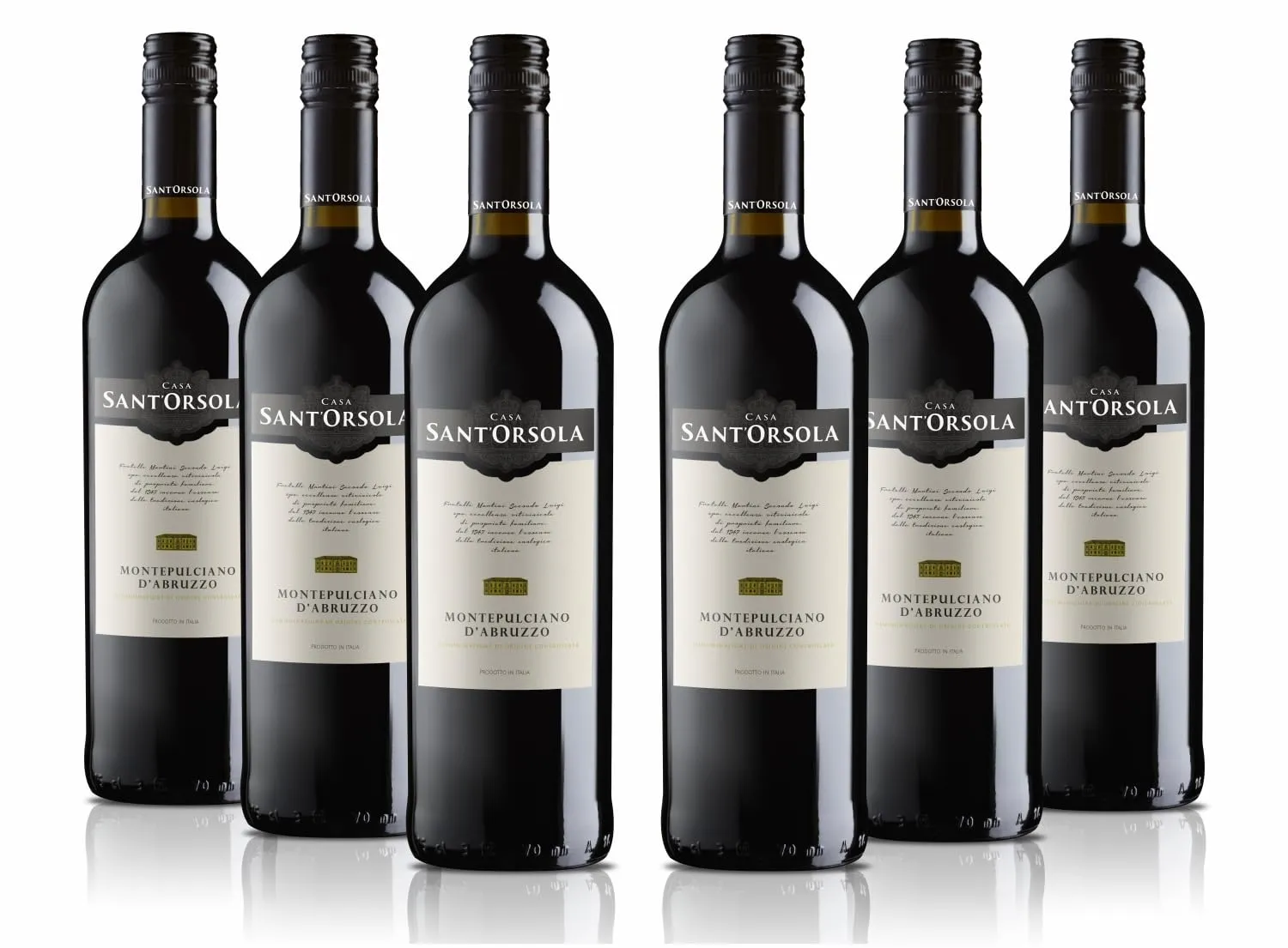 Sant'Orsola - Vino Rosso Montepulciano d'Abruzzo D.O.C. 13%, Gusto Secco e Delicatamente Tannico, 6x750 ml