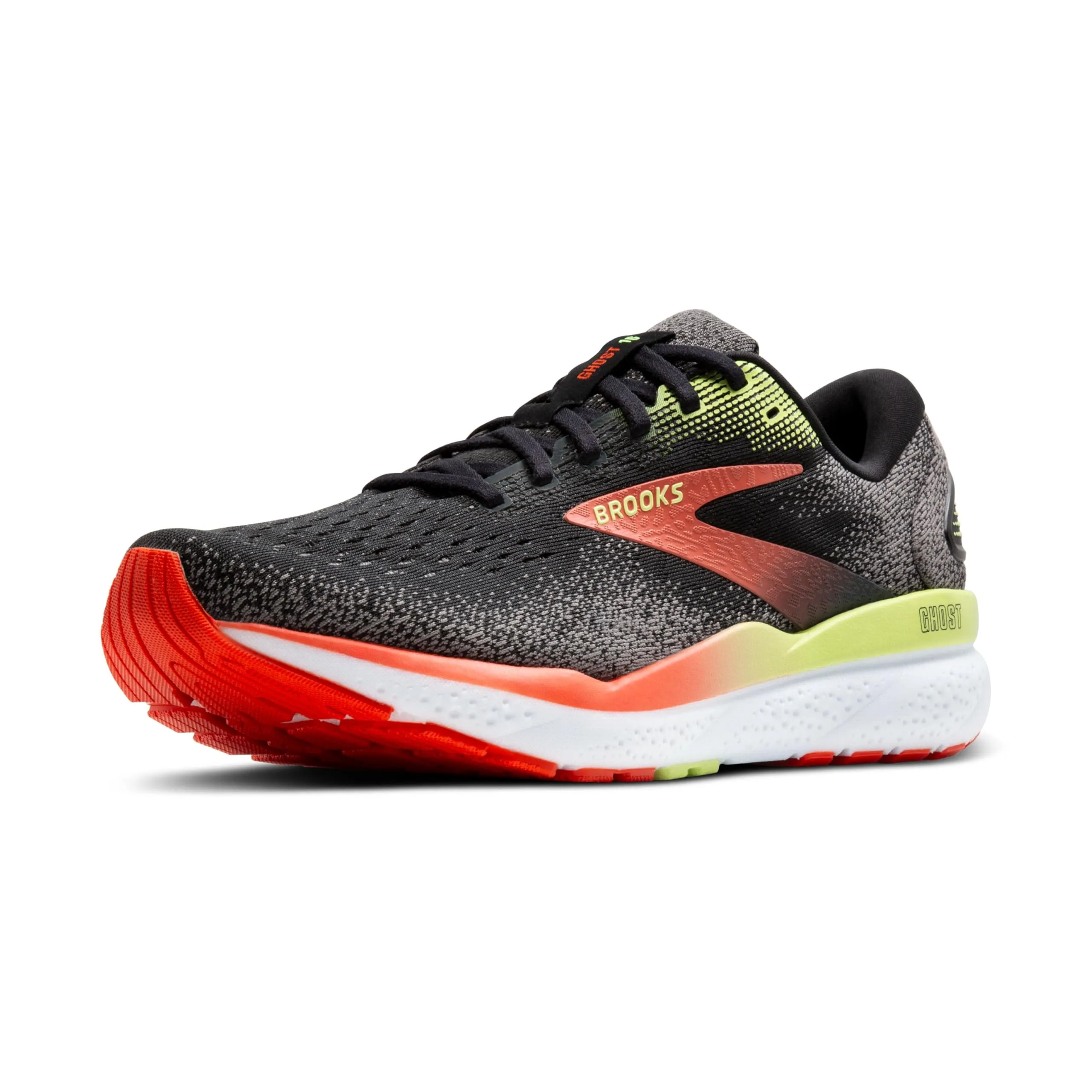 Brooks Ghost 16, Sneaker Uomo, Black/Mandarin Red/Green, 42 EU