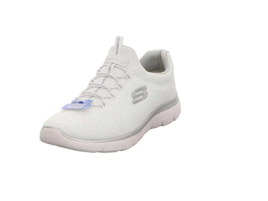 Skechers Summits Artistry Chic, Scarpe da Ginnastica Donna, White Mesh/Silver & Gray Trim, 40.5 EU