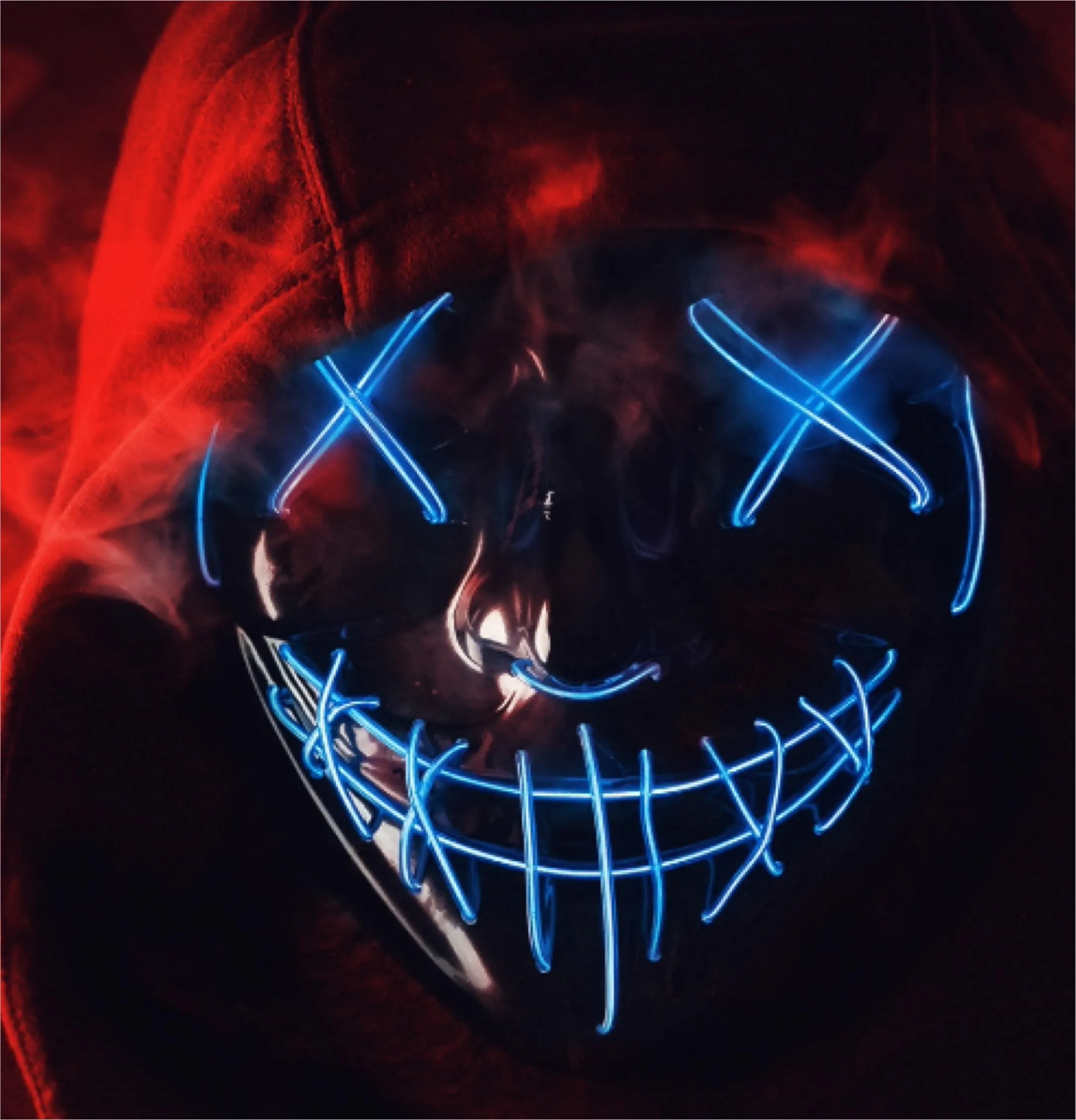 FASCHINFEVER Maschera illuminata a LED blu, a tema film “La notte del giudizio”, controllabile, adatta per Halloween e carnevale, unisex
