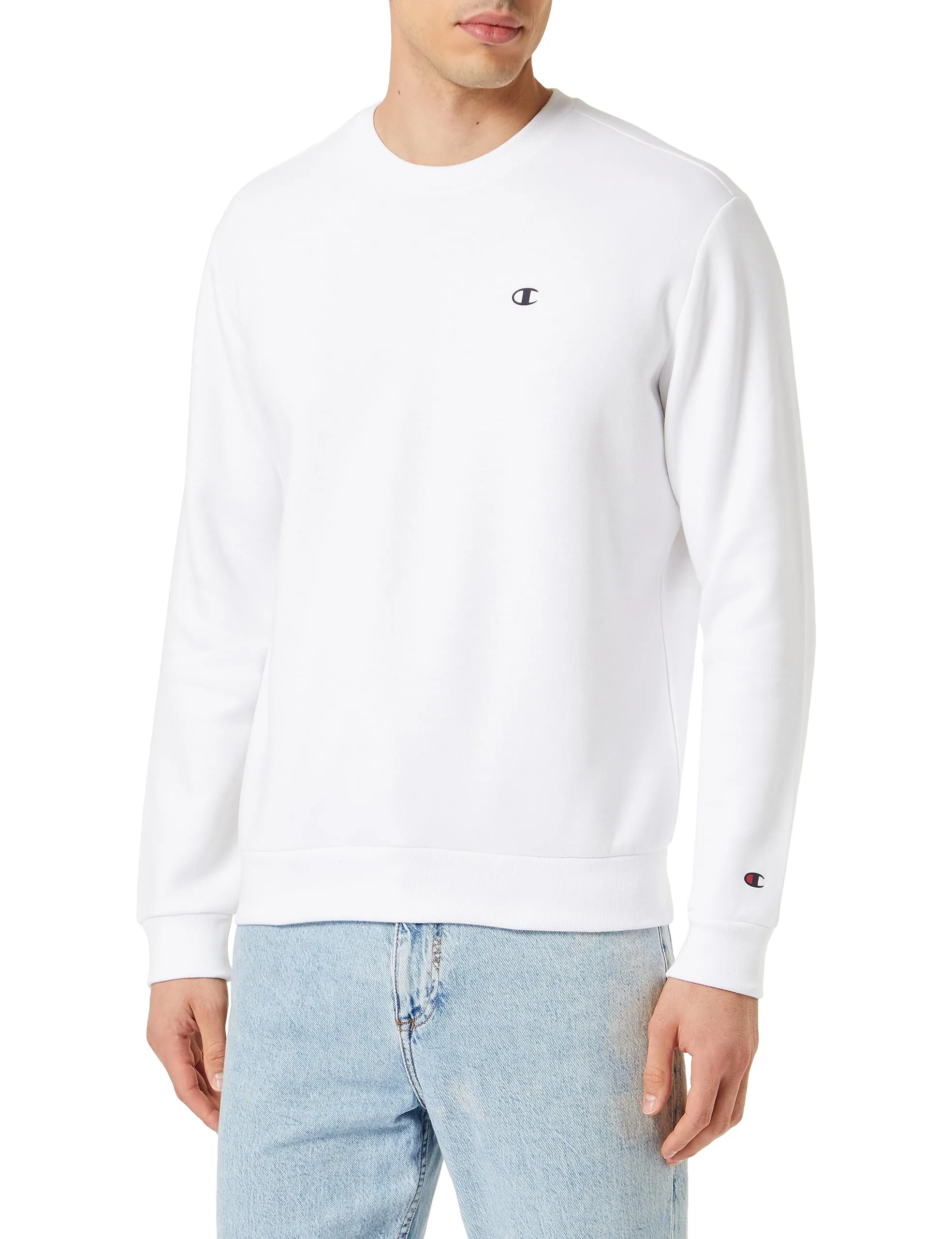 Champion Legacy Champion Basics - Powerblend Fleece Crewneck Felpa, Bianco, L Uomo FW23