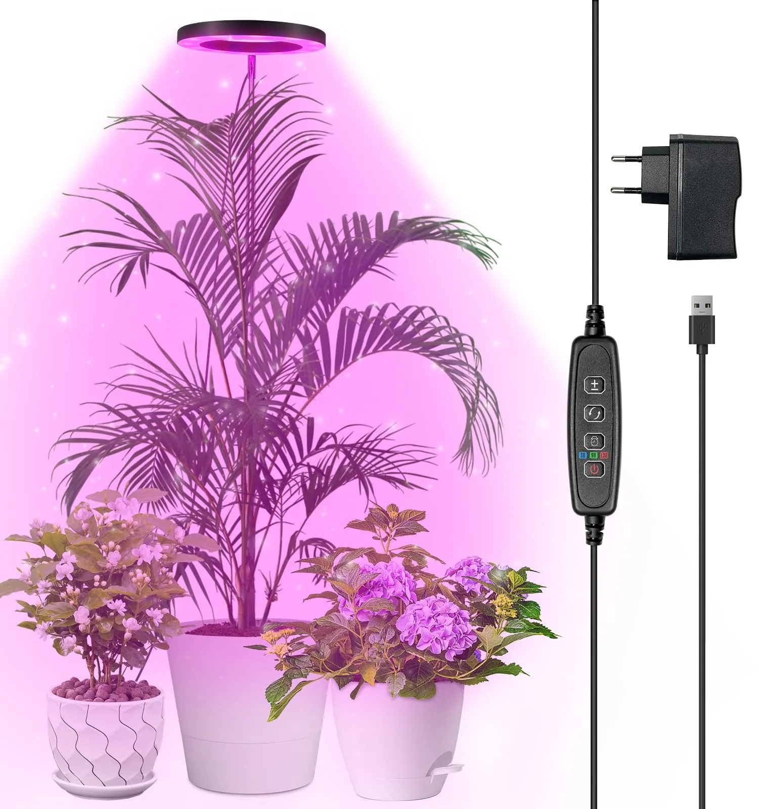 Qoolife Lampada a LED a spettro completo per piante da interno, 155 cm, altezza regolabile con 72 LED, 3 livelli di luminosità dimmerabili, timer 3/9/12 ore per piante da interni