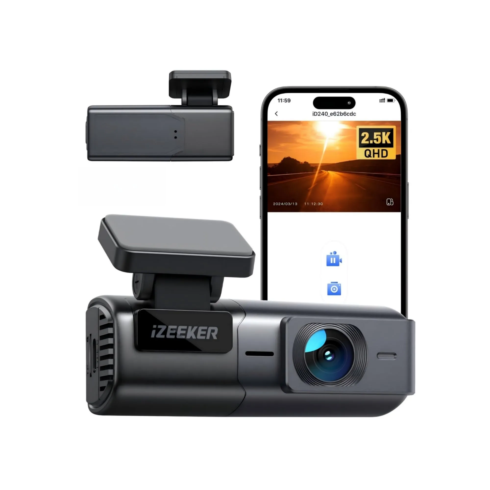 iZEEKER 2.5K Dash Cam Auto WiFi Dash Camera, Mini Telecamera Auto 1440P Dashcam Anteriore con App, Scheda 32GB Pratuita, Visione Notturna, WDR, G-Sensor, Registrazione in Loop, Monitor di Parcheggio