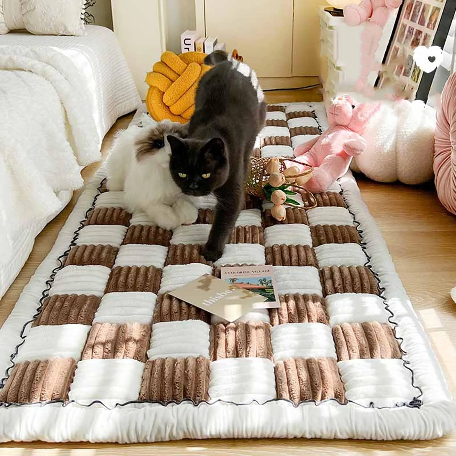 GXXINGIN Copridivano per Animali Domestici Grande a Quadri Quadrati - Funnyfuzzy Color Crema, copridivano Protettivo in Cotone Funny Fuzzy Garden Chic