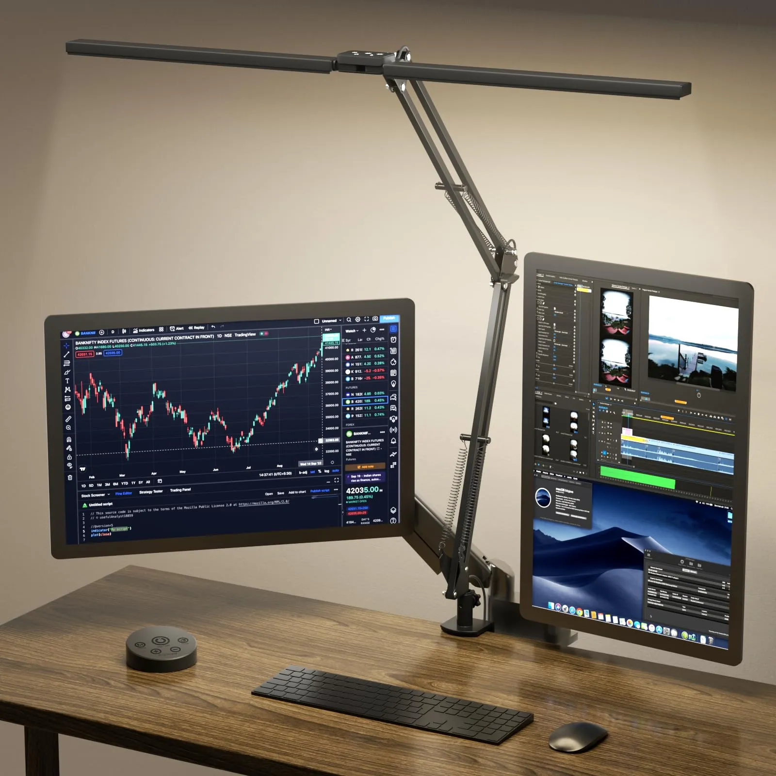 SKYLEO Lampada da Scrivania LED, Doppia Testa -Telecomando, 2400 LM, 24W, 5 Modi di Temperatura, Dimmerabile -Temp & Mem, Facile Installare - Per Ufficio, Letture - Nero