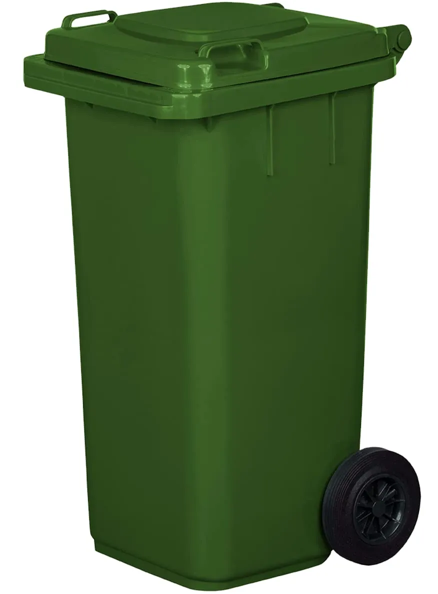 Jestic, bidone per rifiuti, 120 l, ruote in gomma piena silenziose verde