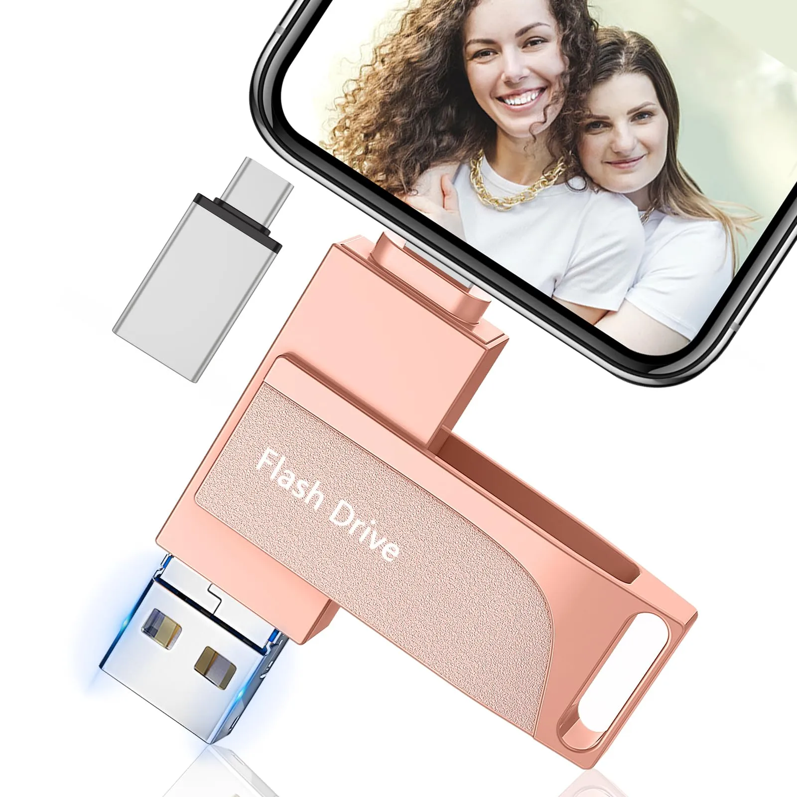 Chiavetta USB 512gb per Phone,Levida Memoria Esterna per scaricare foto,Pen Drive USB C 3.0,Photo Stick,4 in 1 USB Stick per IOS/Smartphone/Pad/Android/PC(Foto/Video/Backup Automatico),Rosa chiaro