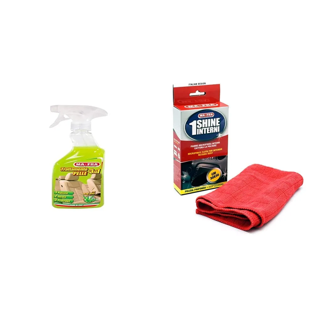 Mafra, Trattamento 3in1 Pelle, Pulisce, Idrata e Protegge le Superfici Interne dell'Auto & 1Shine Interni, Panno in Microfibra per Interni, 30x30cm