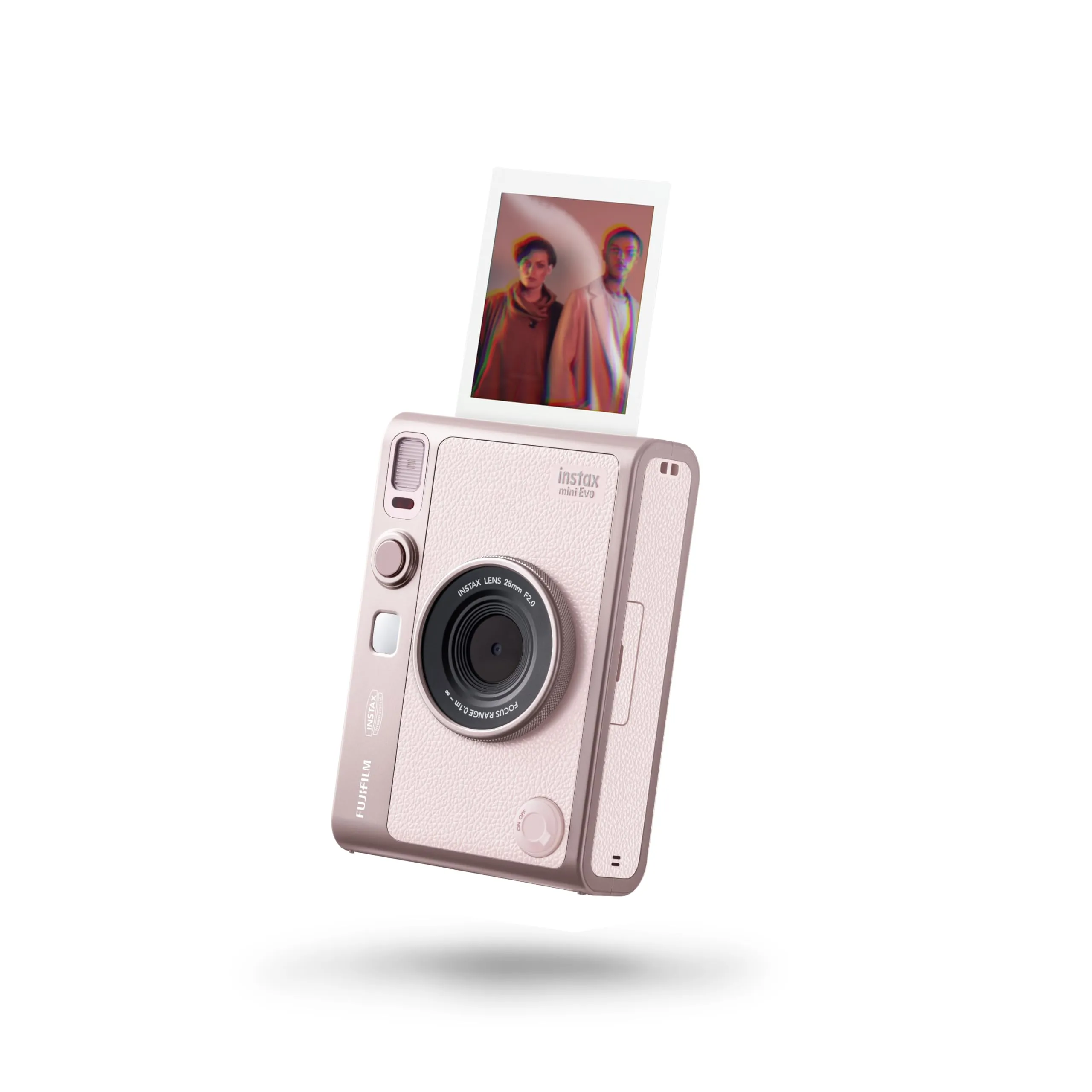 Fujifilm instax mini Evo Gentle Rose - Fotocamera Ibrida a Sviluppo Istantaneo, Stampante per Smartphone, Design Analogico, 100 Combinazioni di Effetti, Dimensioni Stampa 86 mm x 54 mm