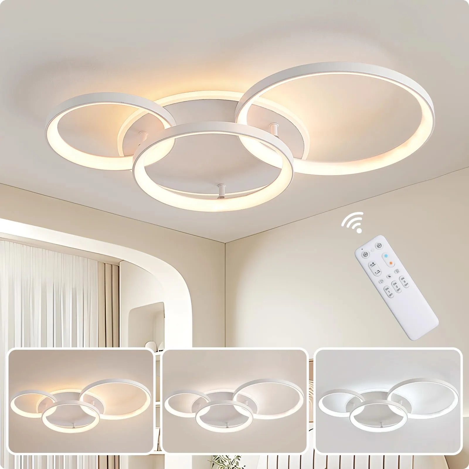 MOUNM Plafoniera LED Soffitto Moderna, Lampadario Camera da Letto，Plafoniera LED Dimmerabile 3000K-6000K per Soggiorno Camera da Letto Sala da Pranzo 45W 3800lm