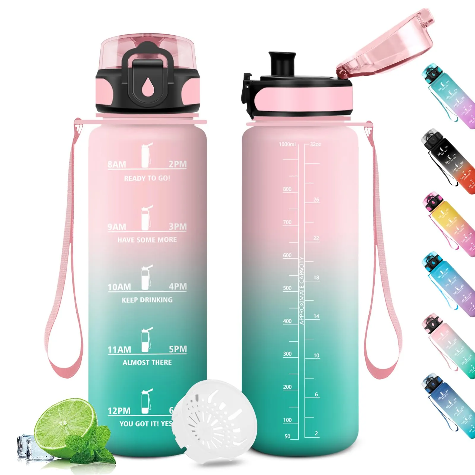 Borraccia Motivazionale 1L, Bottiglia con Filtro, Bottiglia Riutilizzabile, Borraccia Sportiva con Indicatore del Tempo Motivazionale, Borraccia per Sport, Palestra, Scuola, Gym, Fitness, Yoga