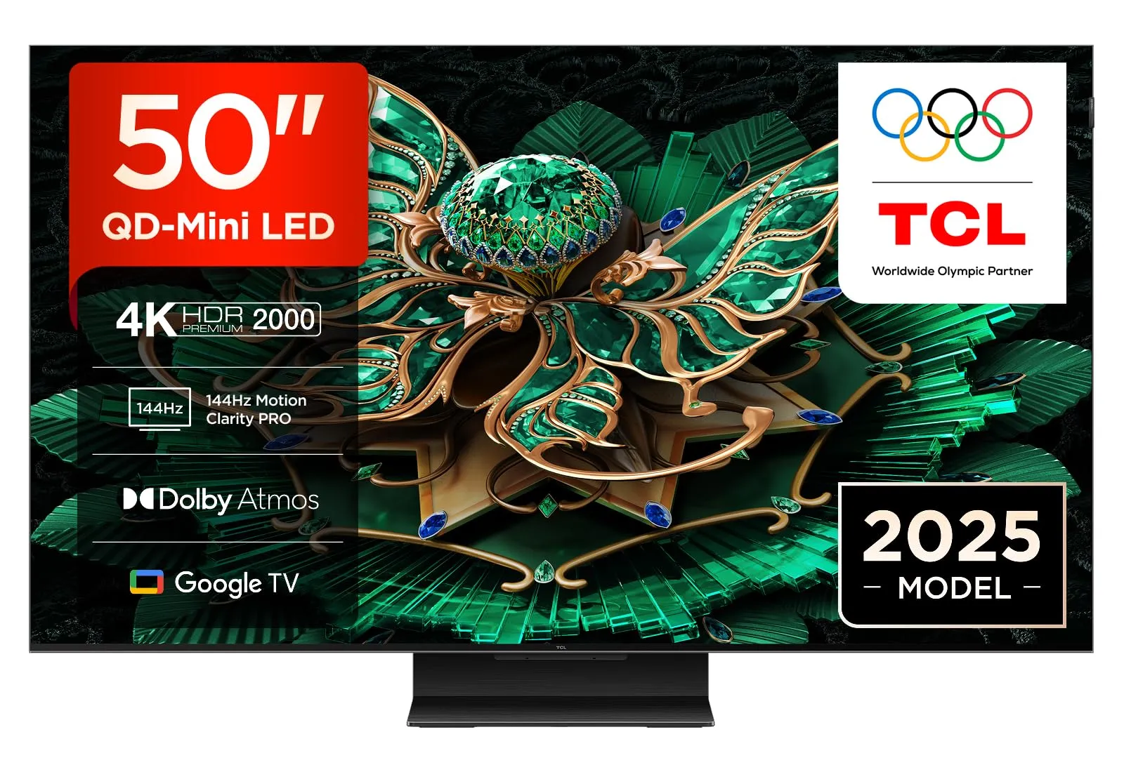 TCL 50C7K 55" QD-Mini LED TV, 4K HDR Premium 2000, Smart Google TV, 144Hz Motion Clarity Pro (Dolby Vision IQ & Atmos, HVA-Panel, Game Master)