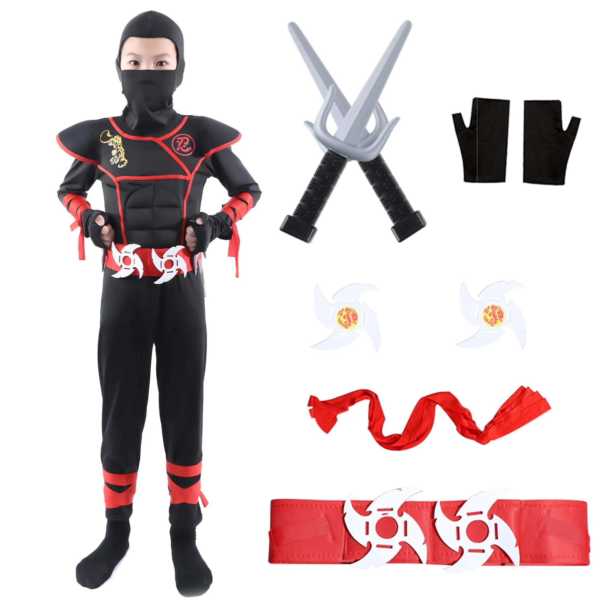 Wizland Ninja Vestito Fancy Ninja Costume Ragazzo Ninja Costume per Bambini Costume Halloween Carnevale Costume 7-9 anni