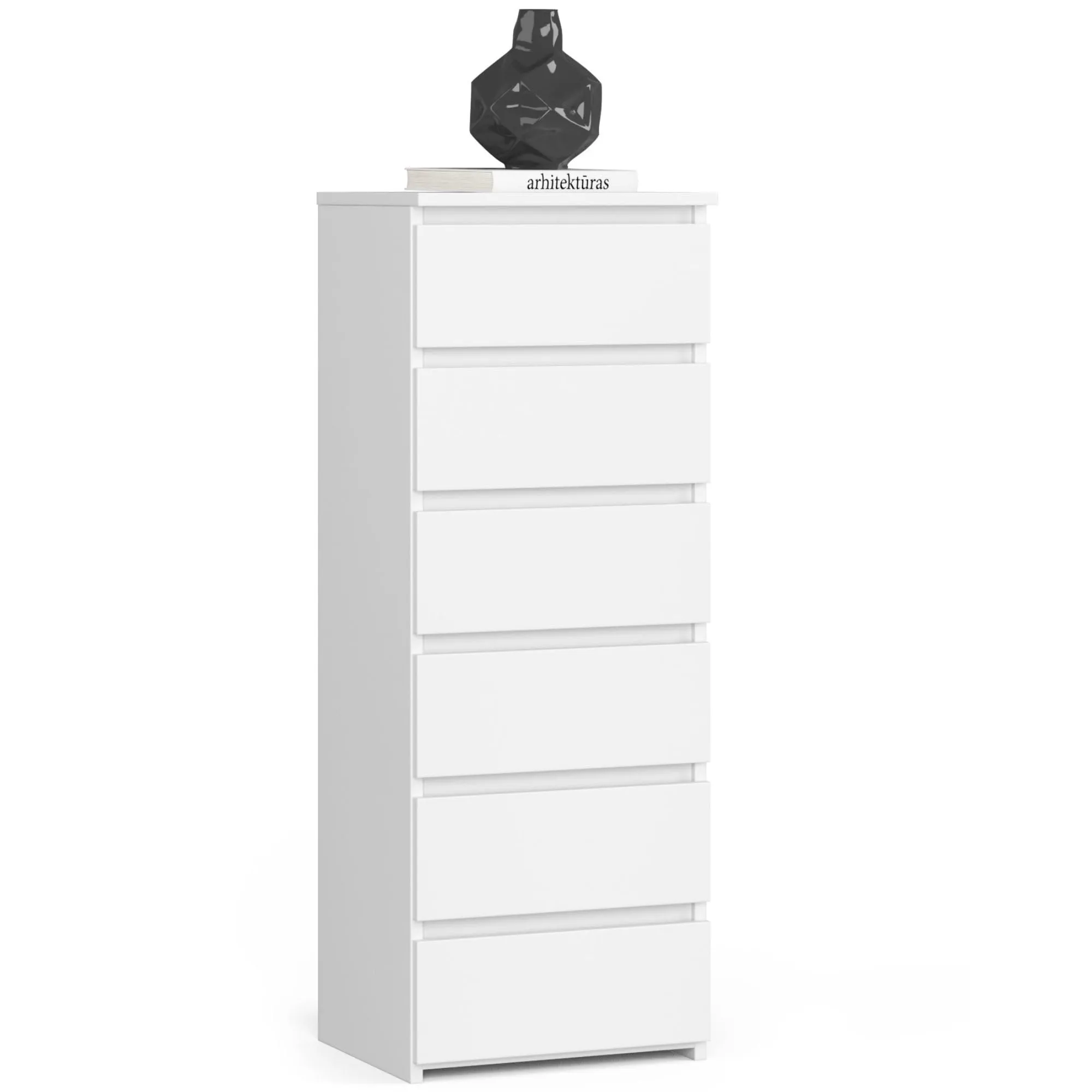 AKORD | Cassettiera a 6 Cassetti | Credenza Alta | Moderna Mobiletto per Soggiorno Sala da Pranzo Camera da Letto Corridoio Bagno | Armadio Cameretta | 35x40x109 cm | Bianco