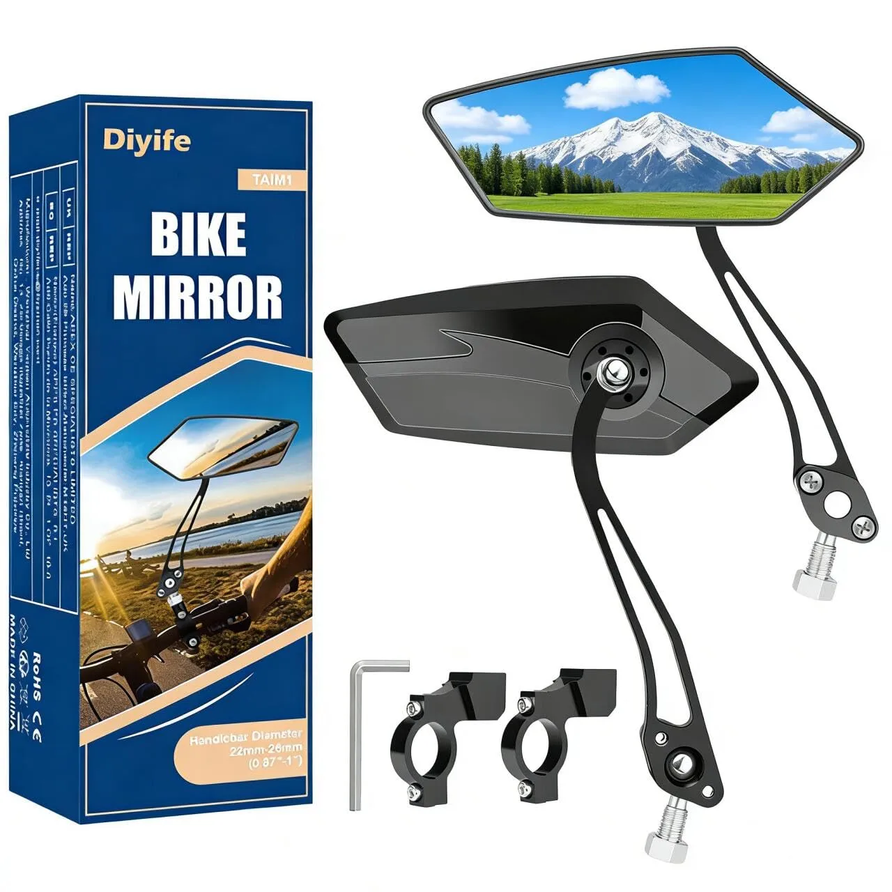 Diyife Specchietti per Bicicletta, [2 Pezzi] Specchietto Retrovisore, Specchietto Monopattino, Girevole a 360° Specchietto Bici,Regolabile Specchietto per Monopattino Elettrico, Moto, Bici Elettrica